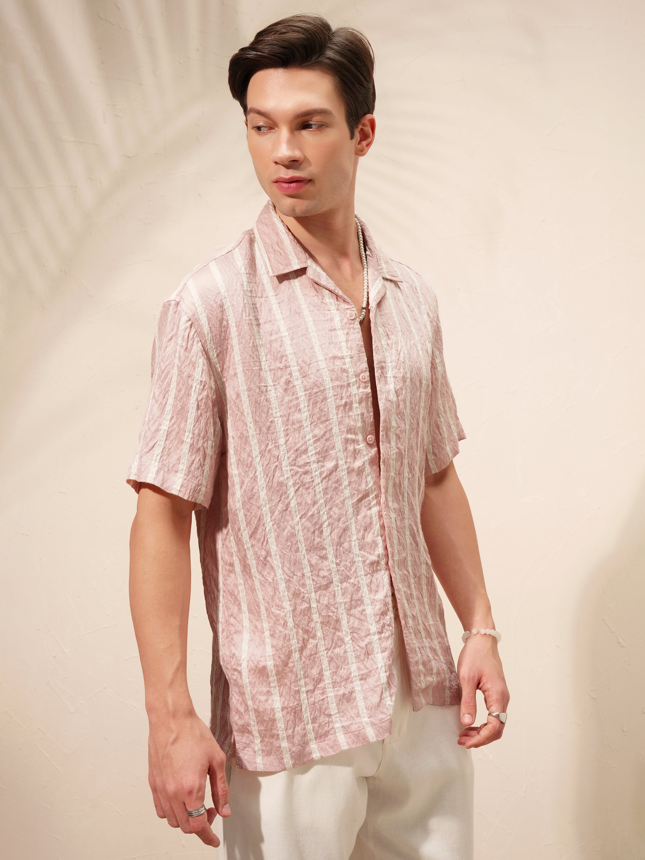 Highlander Men Pink Striped Relaxed Fit Casual Shirt - Pink - Image 6