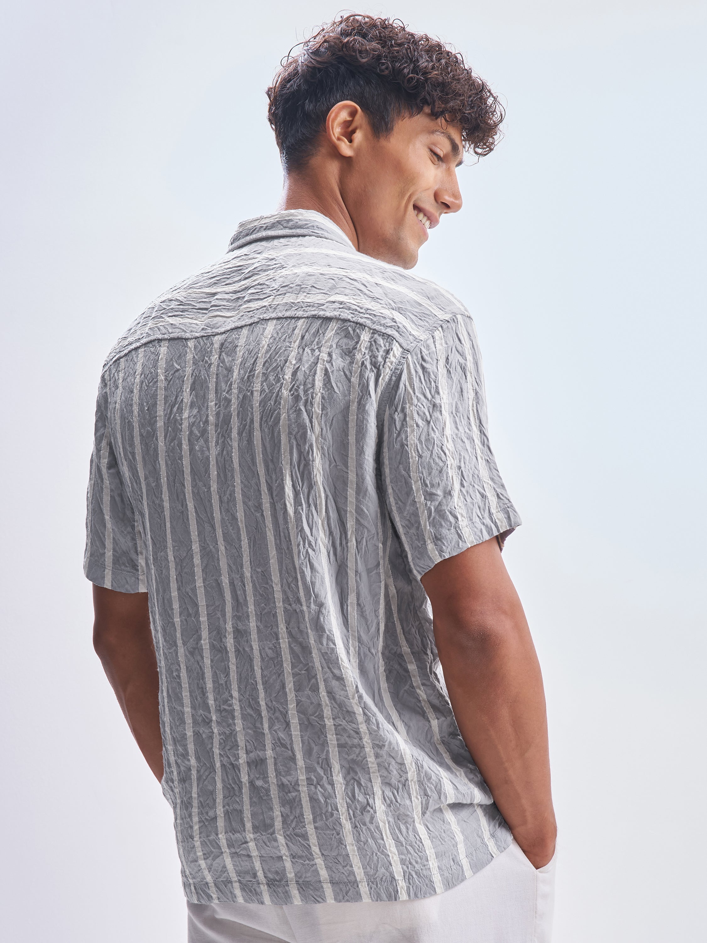 Highlander Men Grey Striped Relaxed Fit Casual Shirt - Grey - Image 3