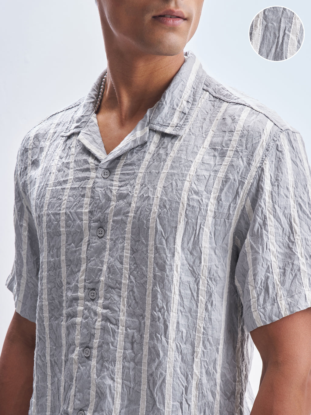 Highlander Men Grey Striped Relaxed Fit Casual Shirt - Grey - Image 5