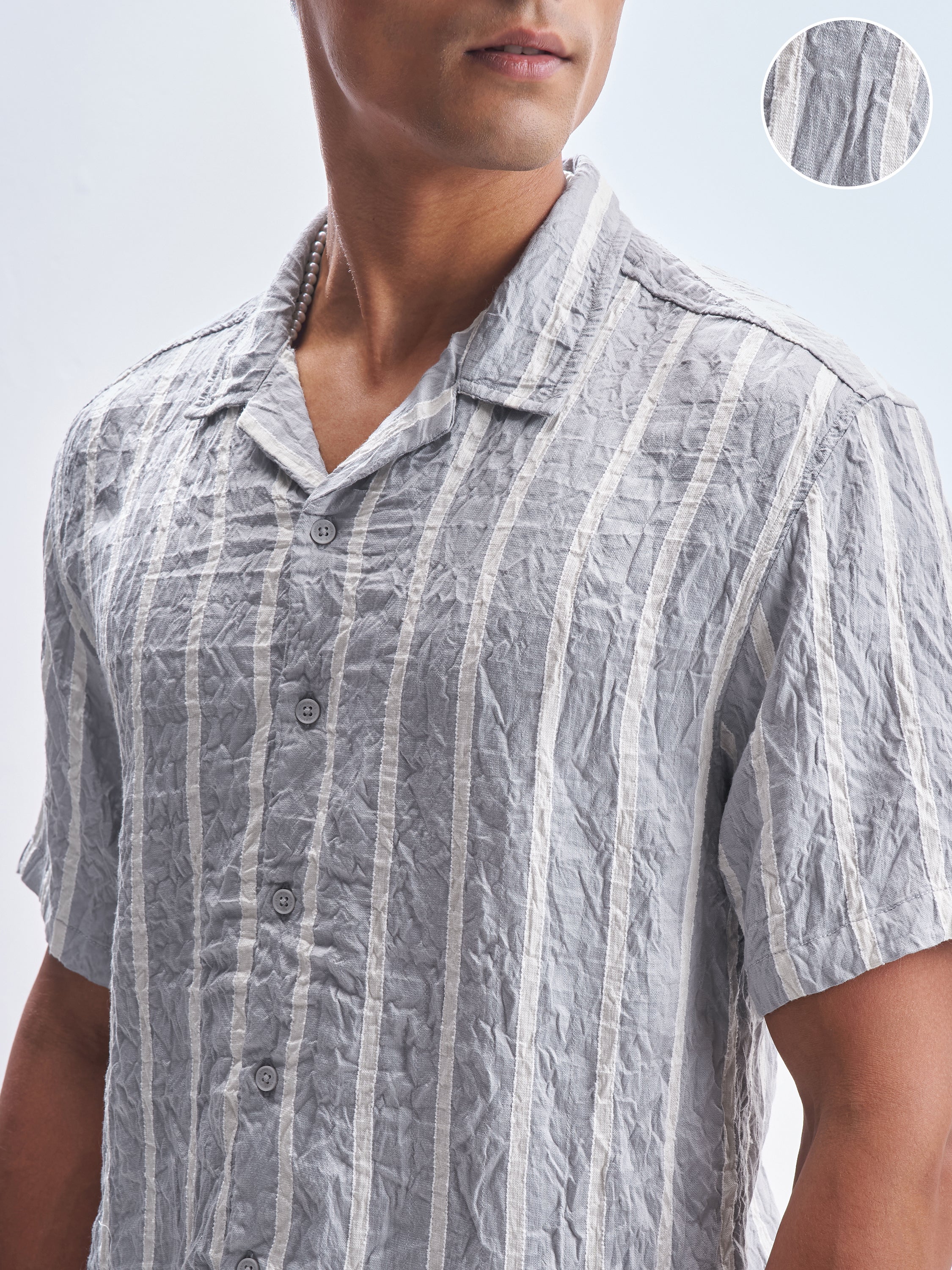 Highlander Men Grey Striped Relaxed Fit Casual Shirt - Grey - Image 5