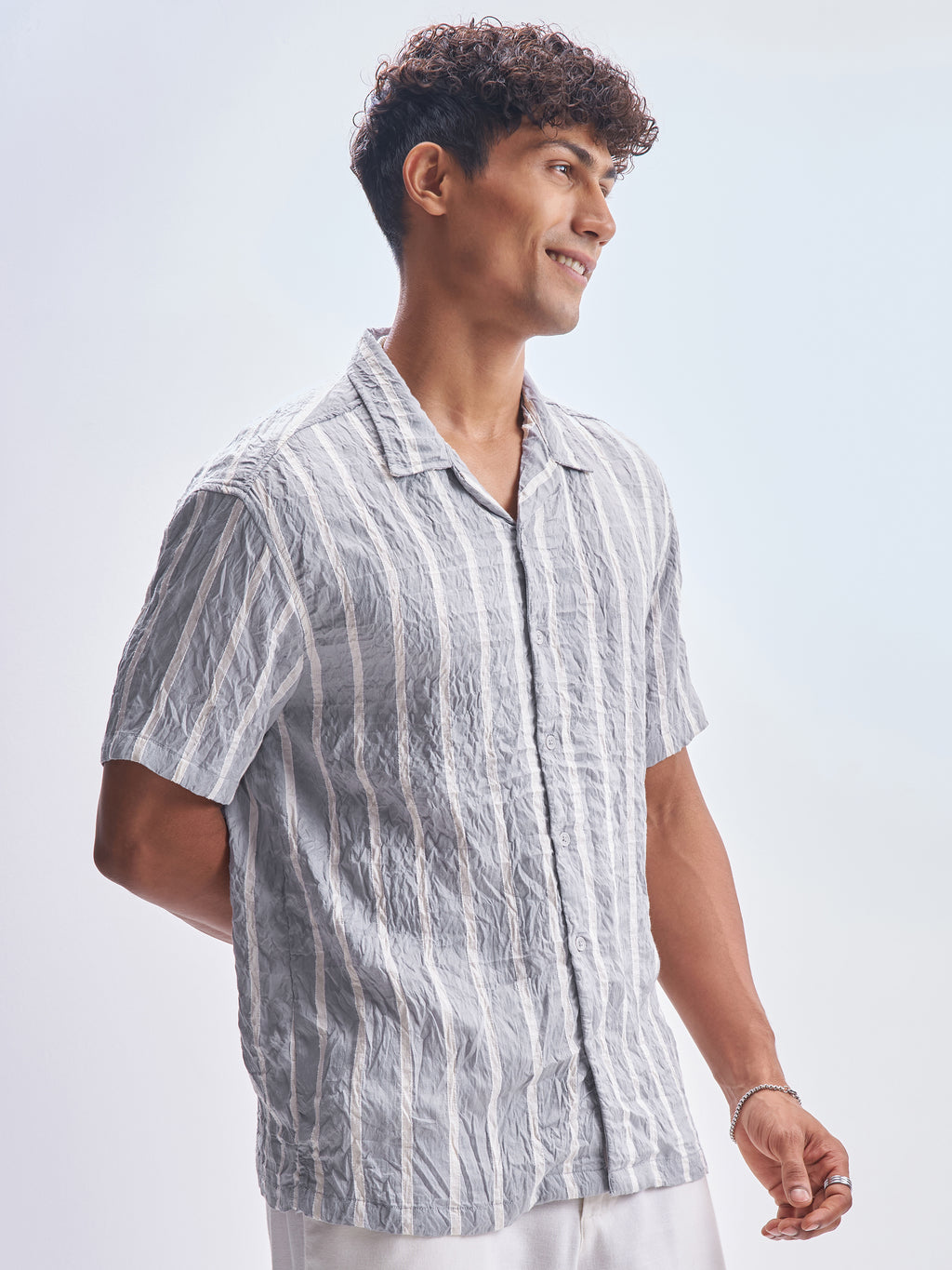 Highlander Men Grey Striped Relaxed Fit Casual Shirt - Grey - Image 6
