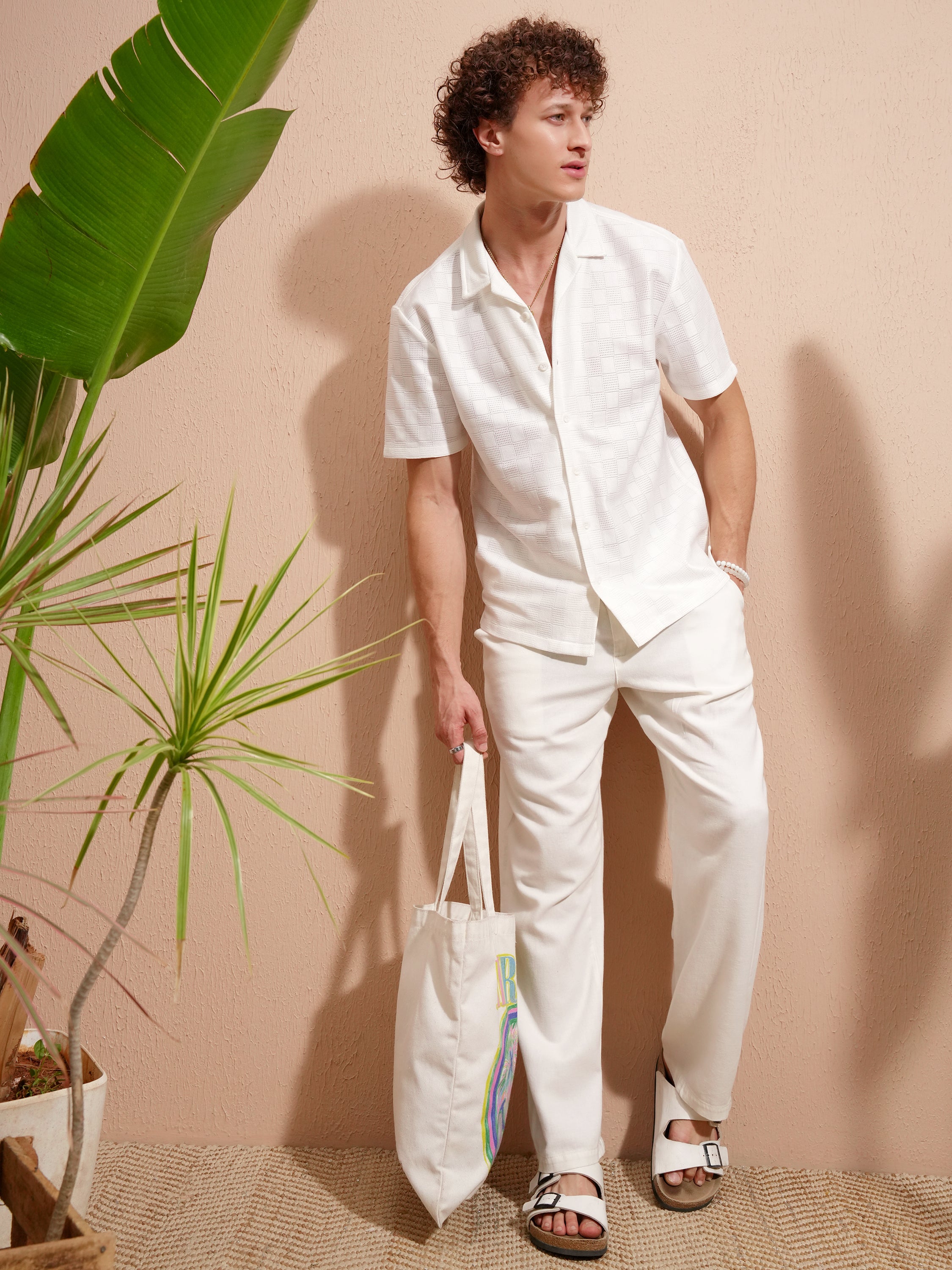 Highlander Men White Self Design Regular Fit Casual Shirt - White - Image 2