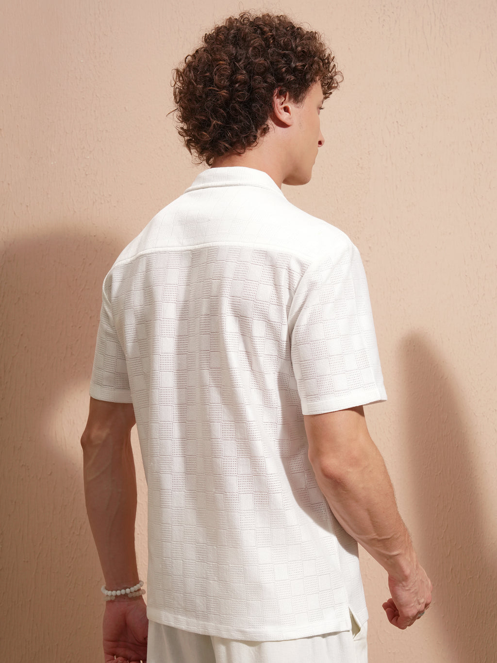 Highlander Men White Self Design Regular Fit Casual Shirt - White - Image 3