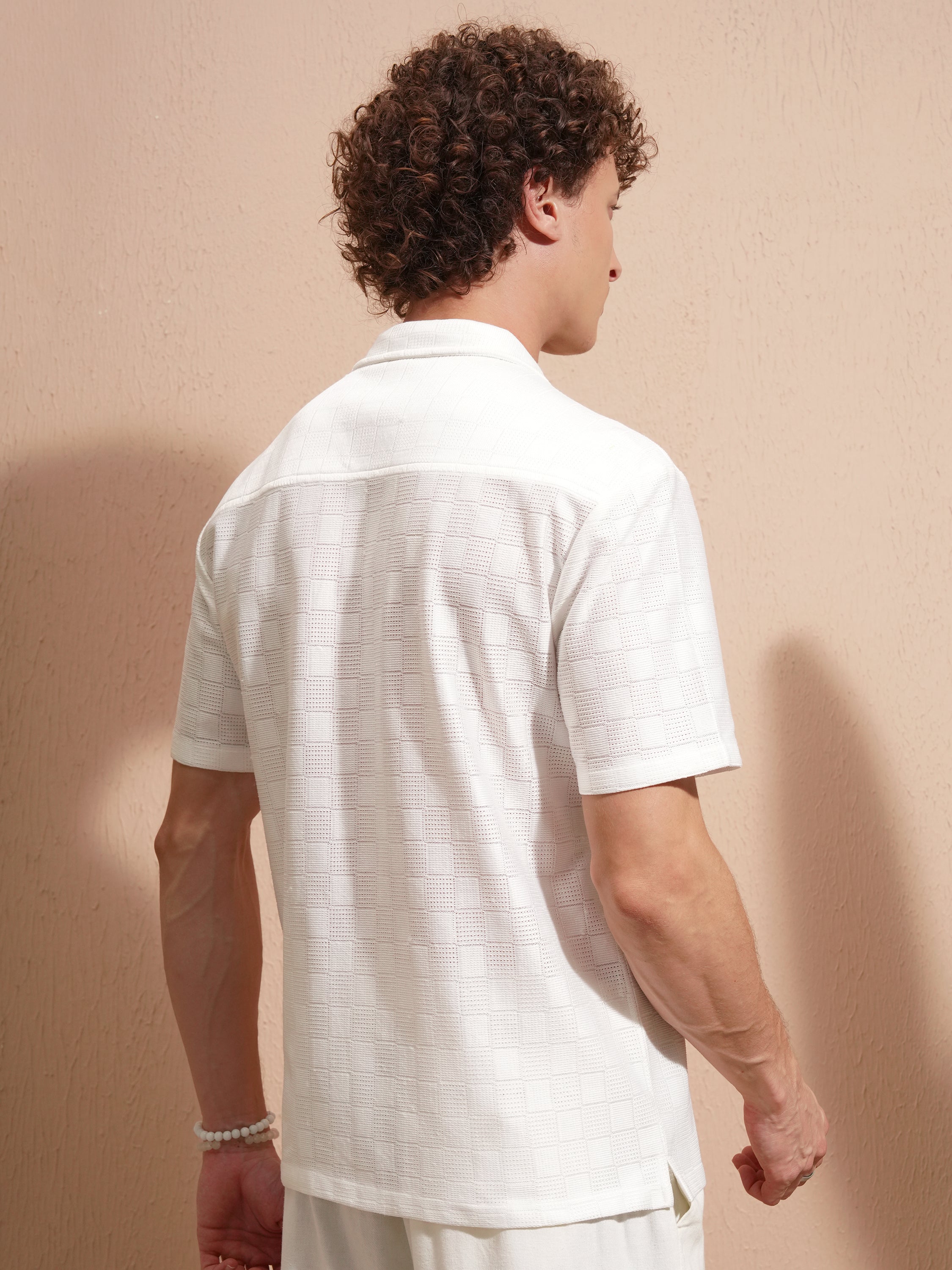 Highlander Men White Self Design Regular Fit Casual Shirt - White - Image 3