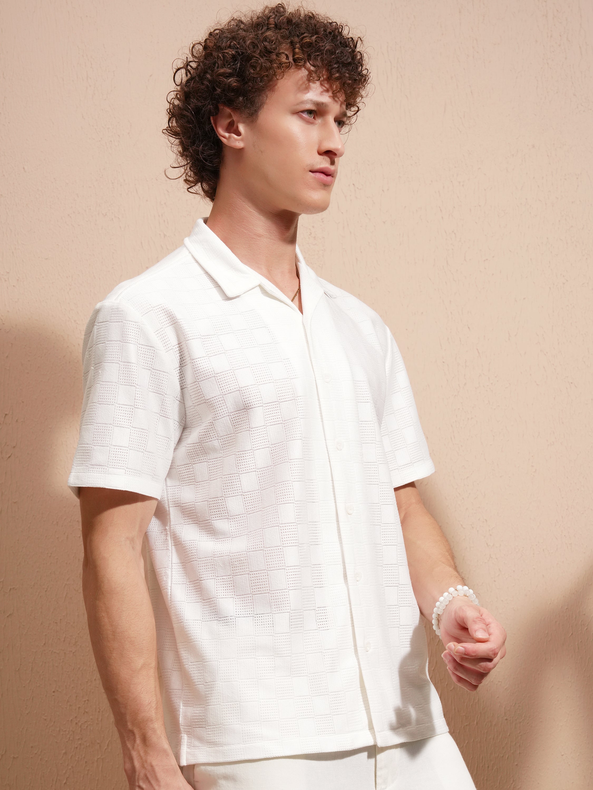 Highlander Men White Self Design Regular Fit Casual Shirt - White - Image 6