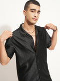 Highlander Men Black Self Design Oversized Fit Casual Shirt - Black - Image 1