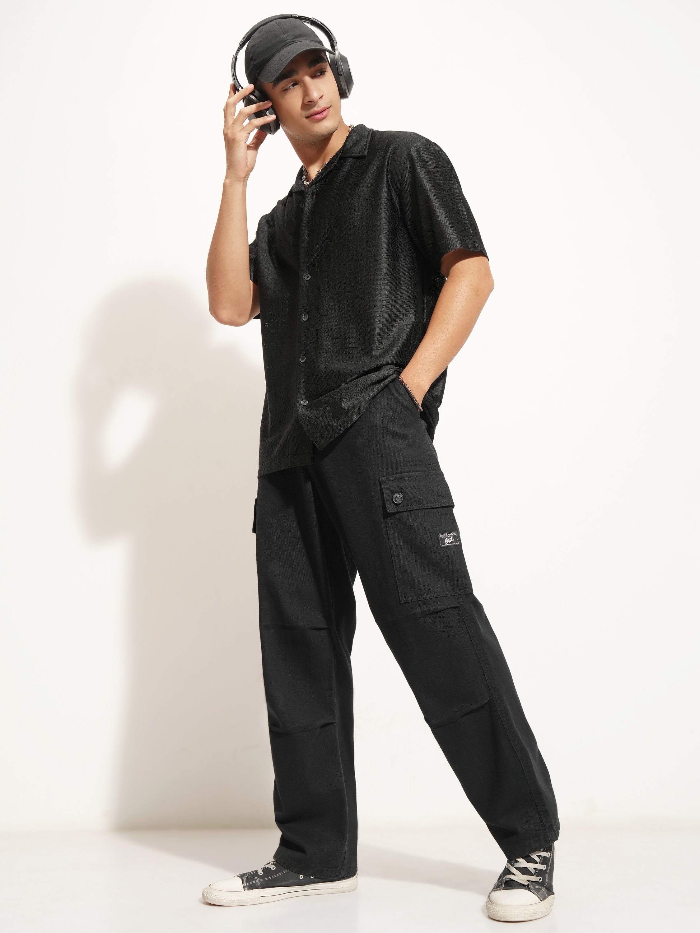 Highlander Men Black Self Design Oversized Fit Casual Shirt - Black - Image 2