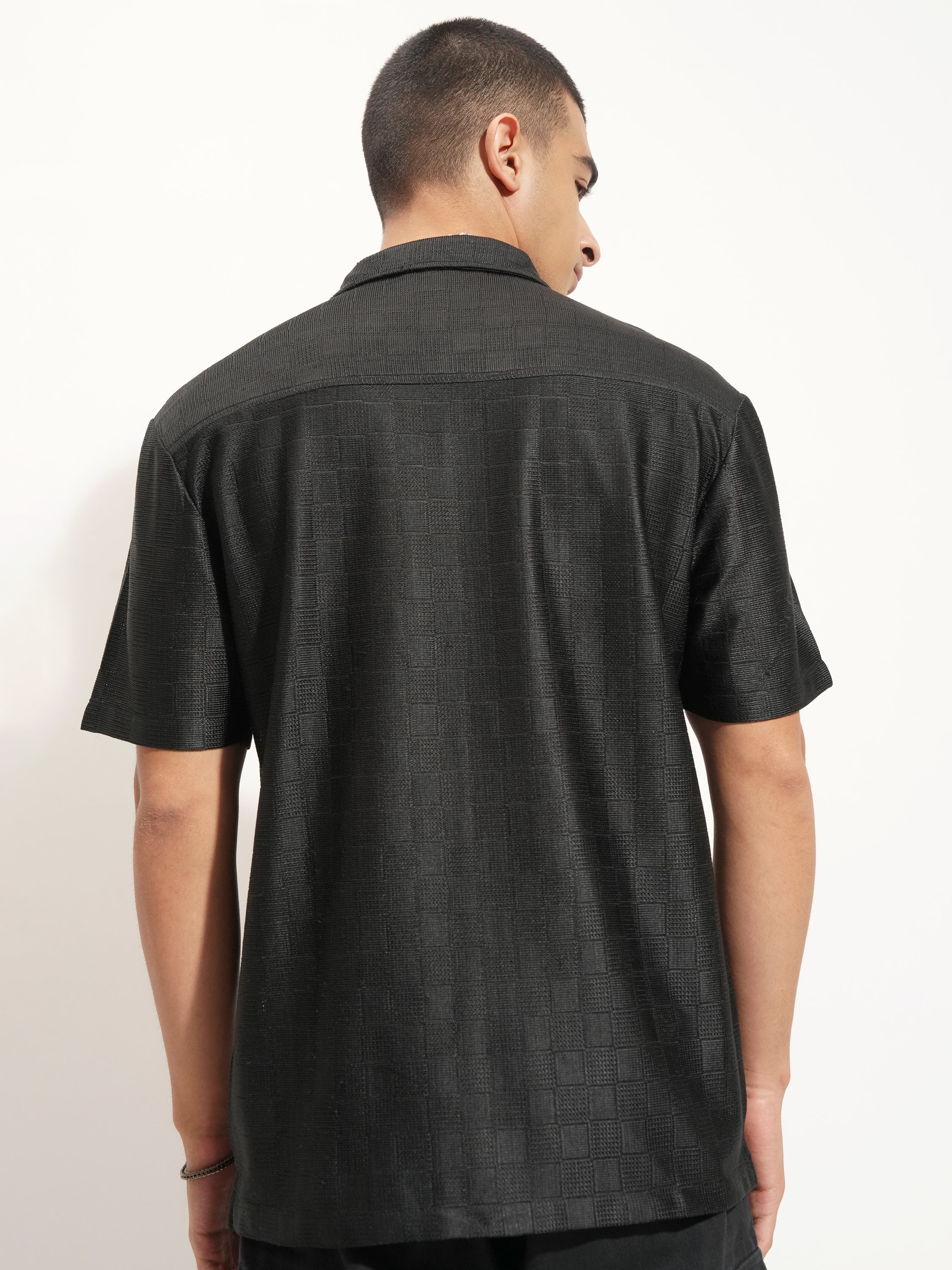 Highlander Men Black Self Design Oversized Fit Casual Shirt - Black - Image 4
