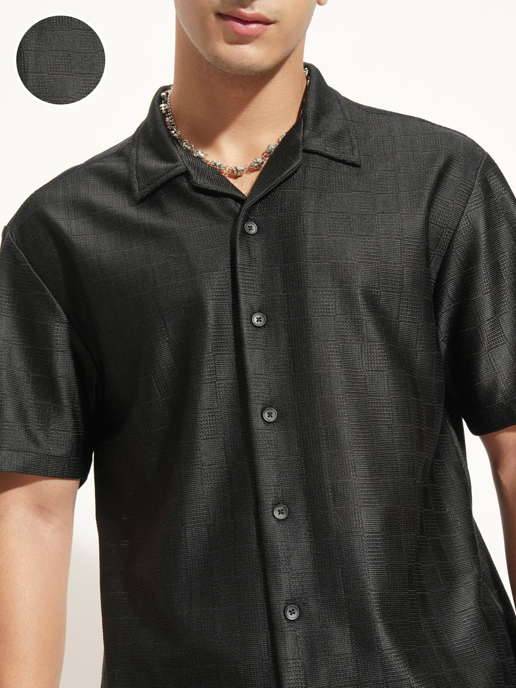 Highlander Men Black Self Design Oversized Fit Casual Shirt - Black - Image 8