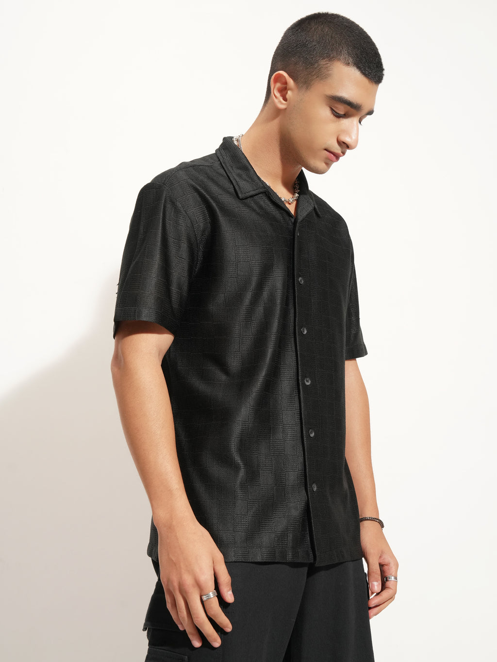 Highlander Men Black Self Design Oversized Fit Casual Shirt - Black - Image 10
