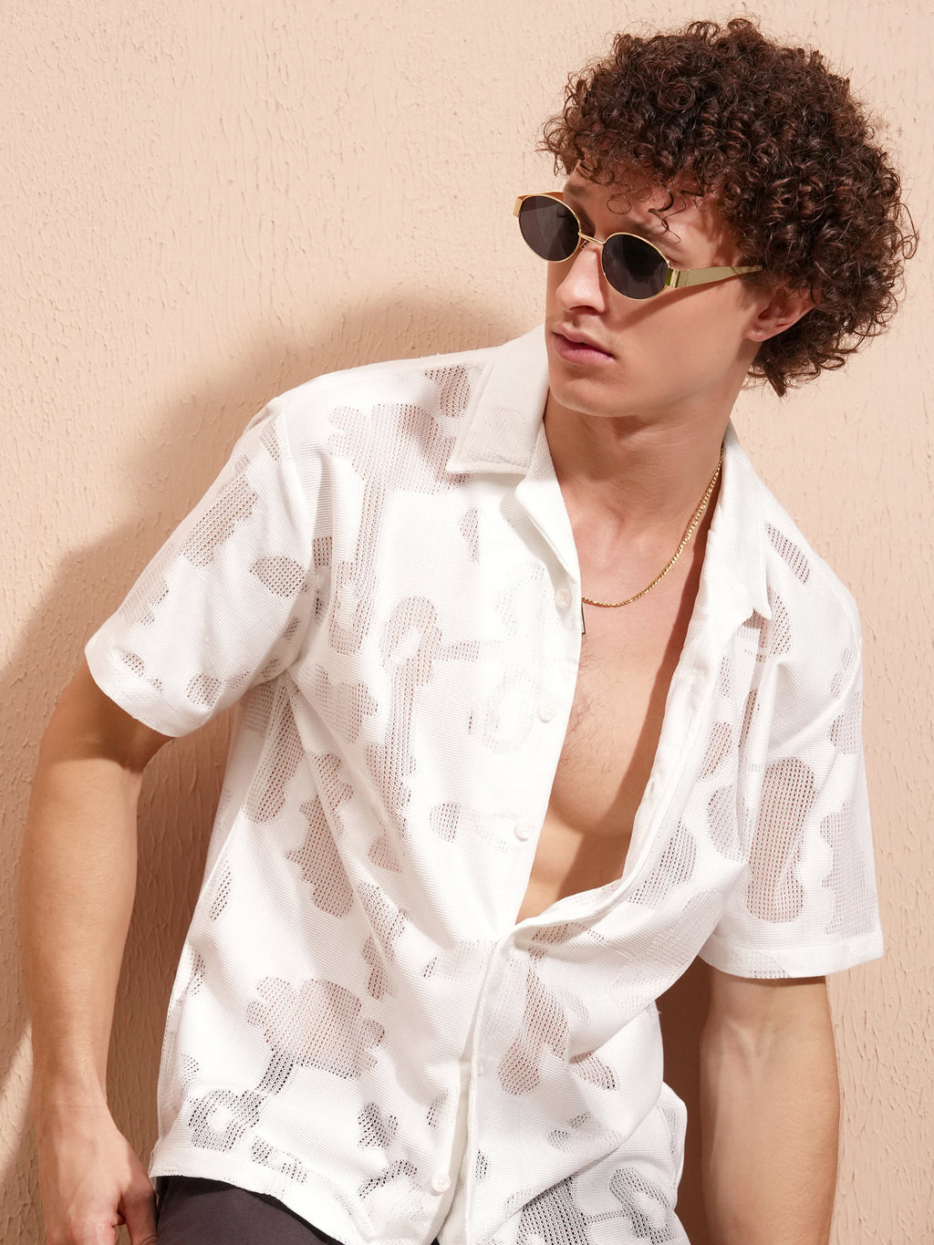 Highlander Men White Self Design Relaxed Fit Casual Shirt - White - Image 1