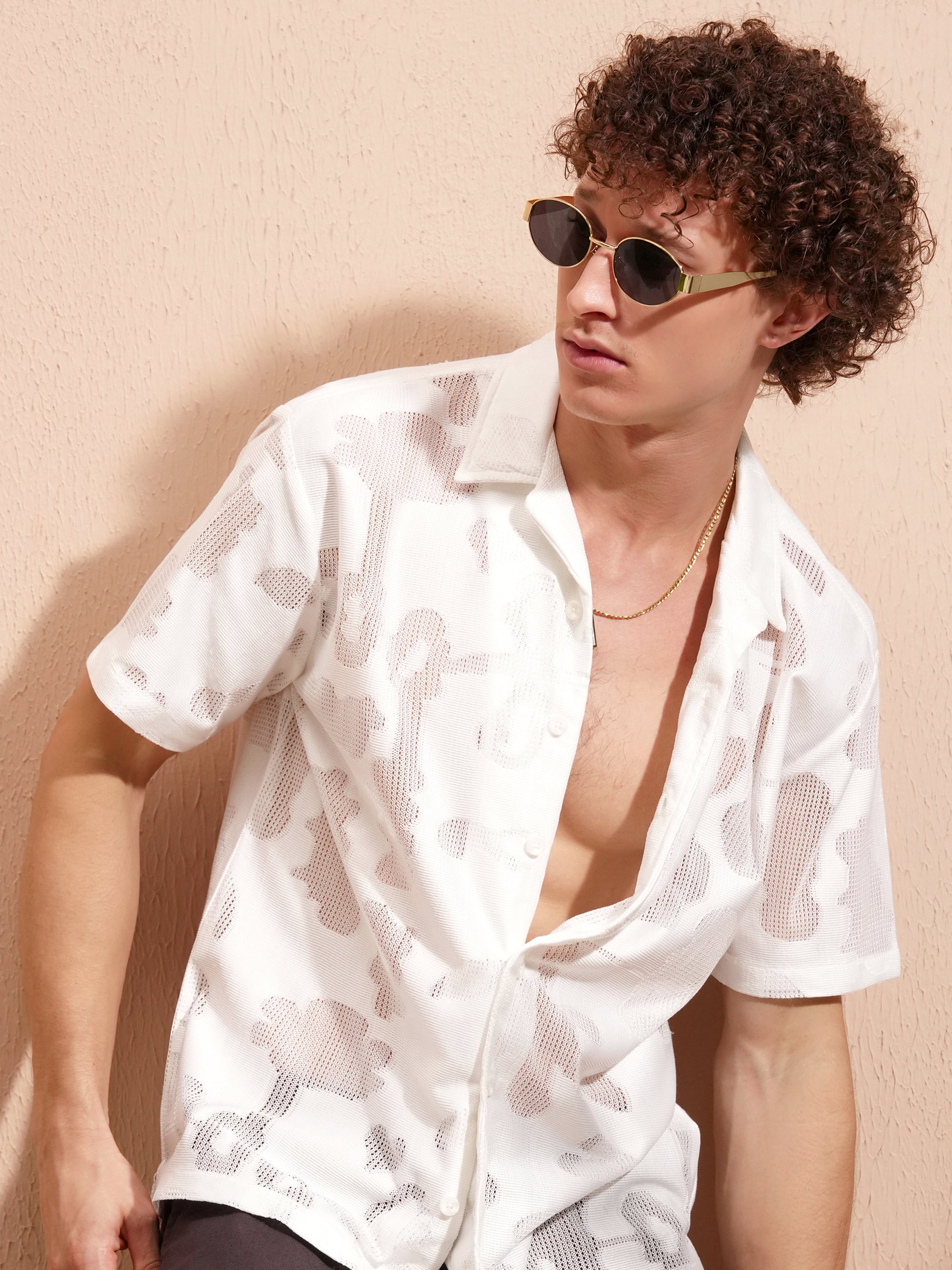 Highlander Men White Self Design Relaxed Fit Casual Shirt - White - Image 1