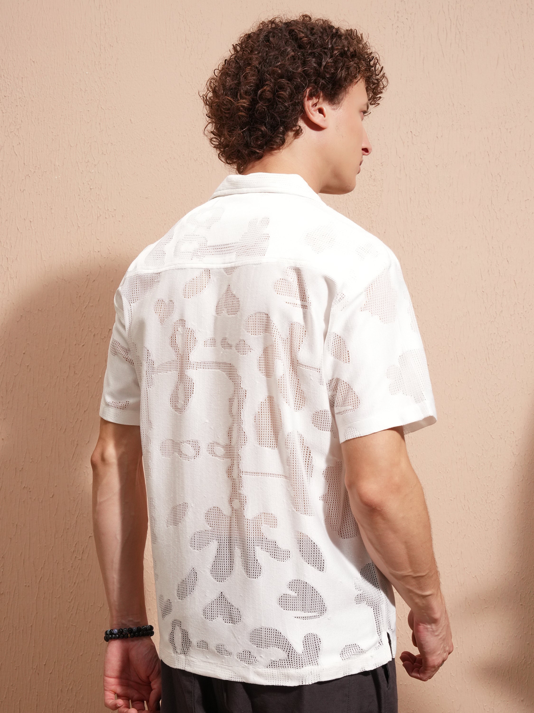 Highlander Men White Self Design Relaxed Fit Casual Shirt - White - Image 3