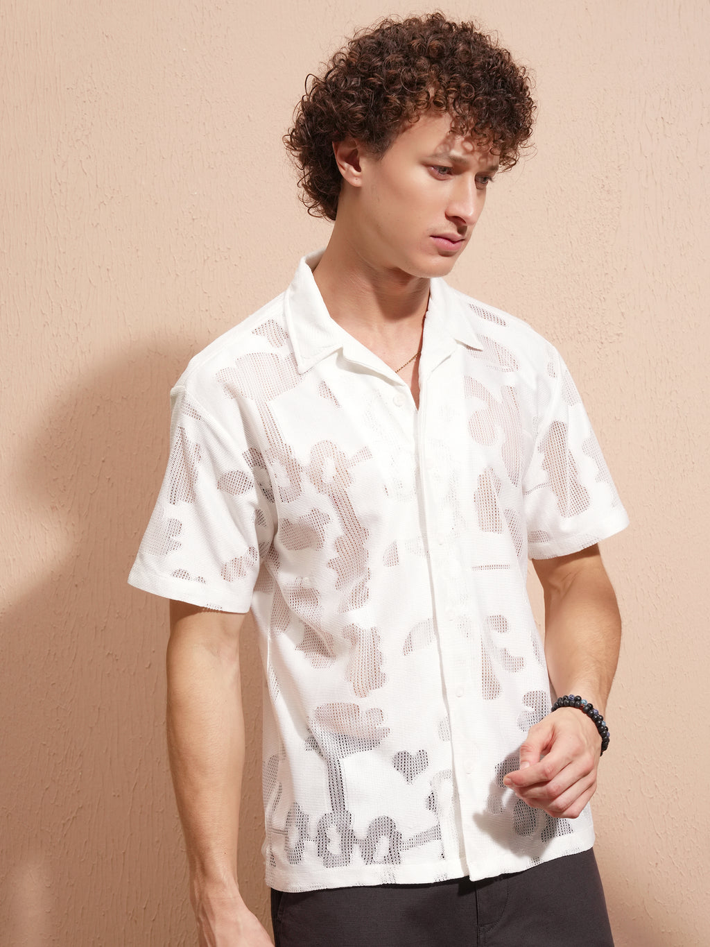 Highlander Men White Self Design Relaxed Fit Casual Shirt - White - Image 6
