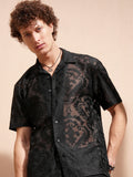 Highlander Men Black Self Design Relaxed Fit Casual Shirt - Black - Image 1