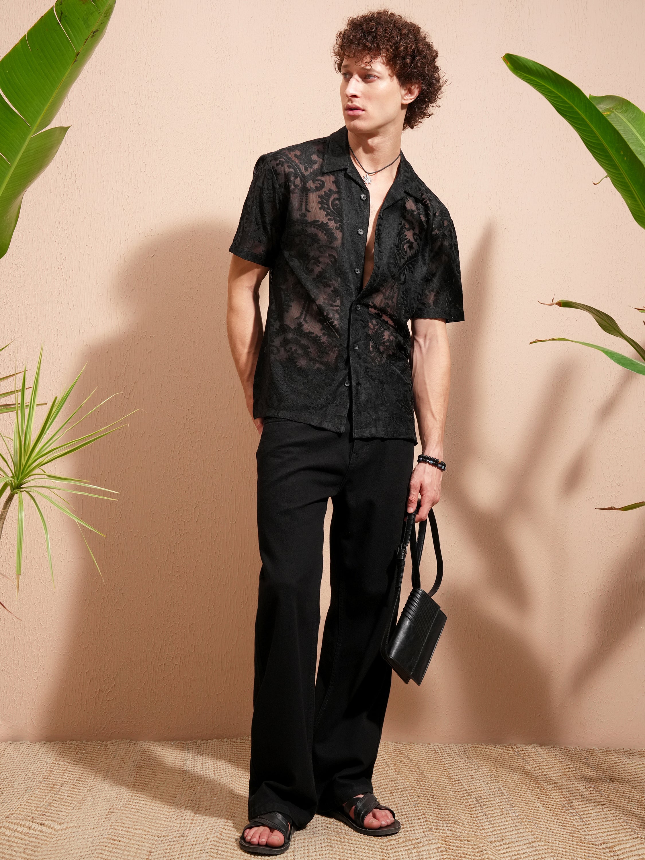 Highlander Men Black Self Design Relaxed Fit Casual Shirt - Black - Image 2