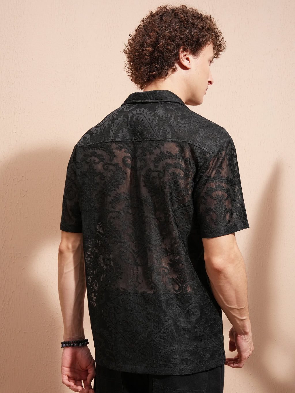 Highlander Men Black Self Design Relaxed Fit Casual Shirt - Black - Image 3