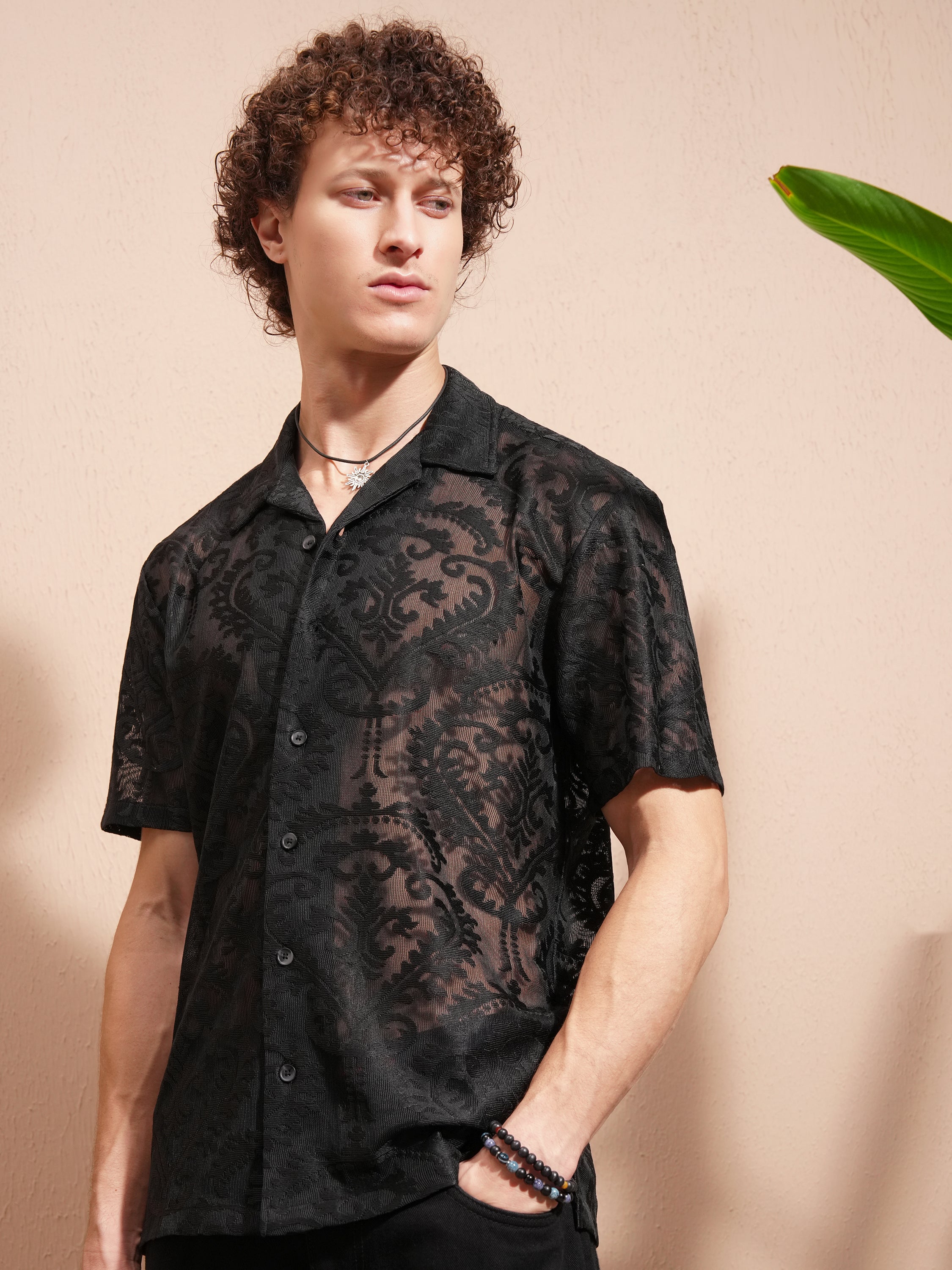 Highlander Men Black Self Design Relaxed Fit Casual Shirt - Black - Image 4