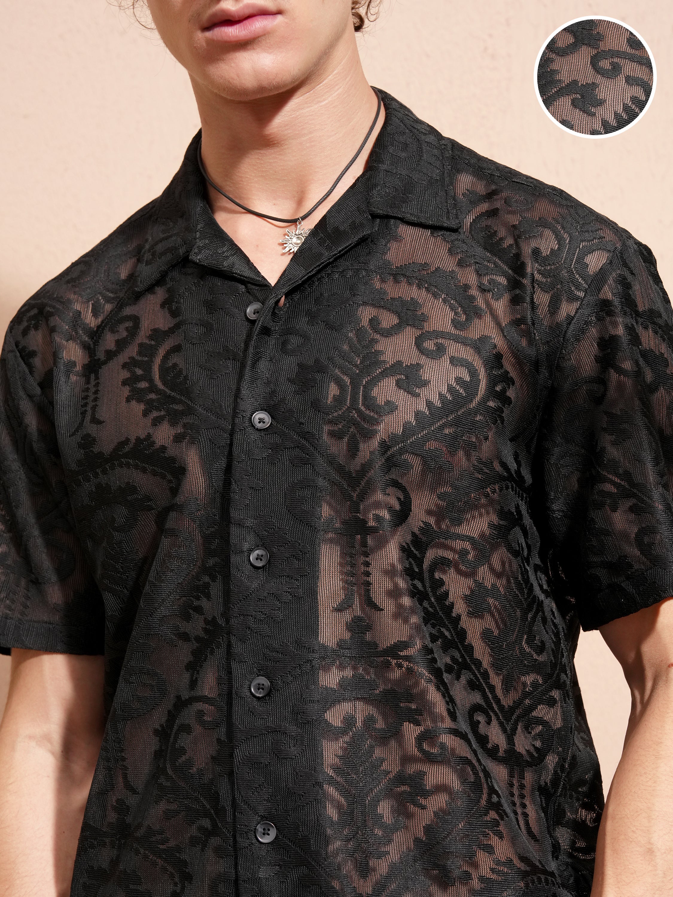 Highlander Men Black Self Design Relaxed Fit Casual Shirt - Black - Image 5