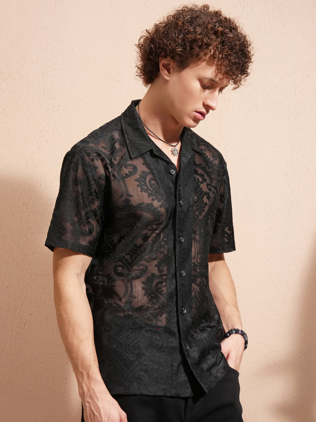 Highlander Men Black Self Design Relaxed Fit Casual Shirt - Black - Image 6