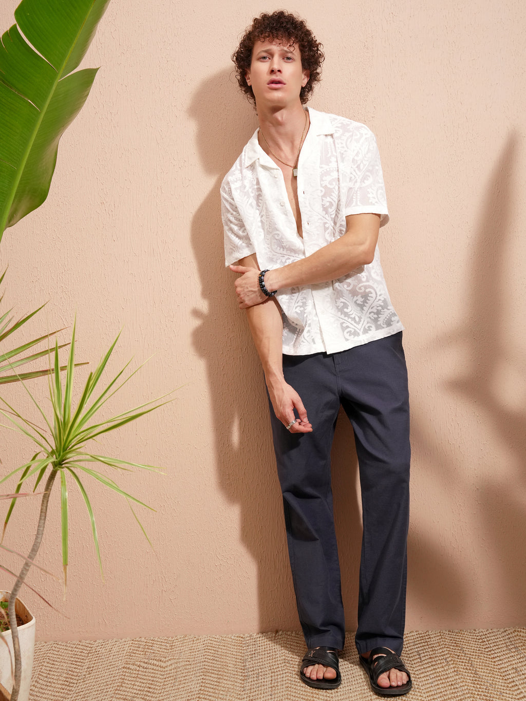 Highlander Men White Self Design Relaxed Fit Casual Shirt - White - Image 2
