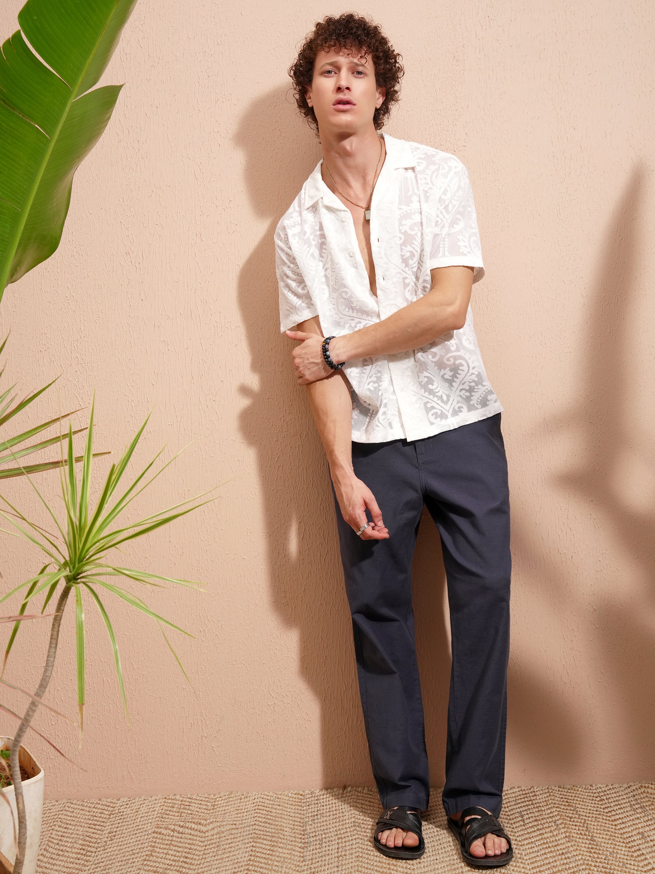 Highlander Men White Self Design Relaxed Fit Casual Shirt - White - Image 2
