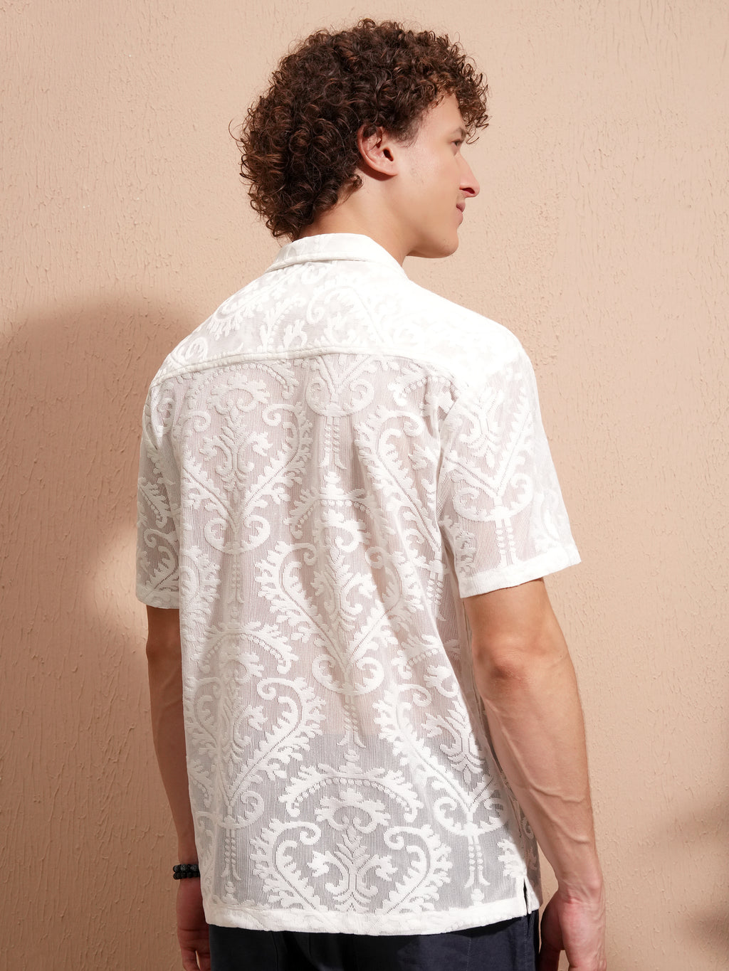 Highlander Men White Self Design Relaxed Fit Casual Shirt - White - Image 3