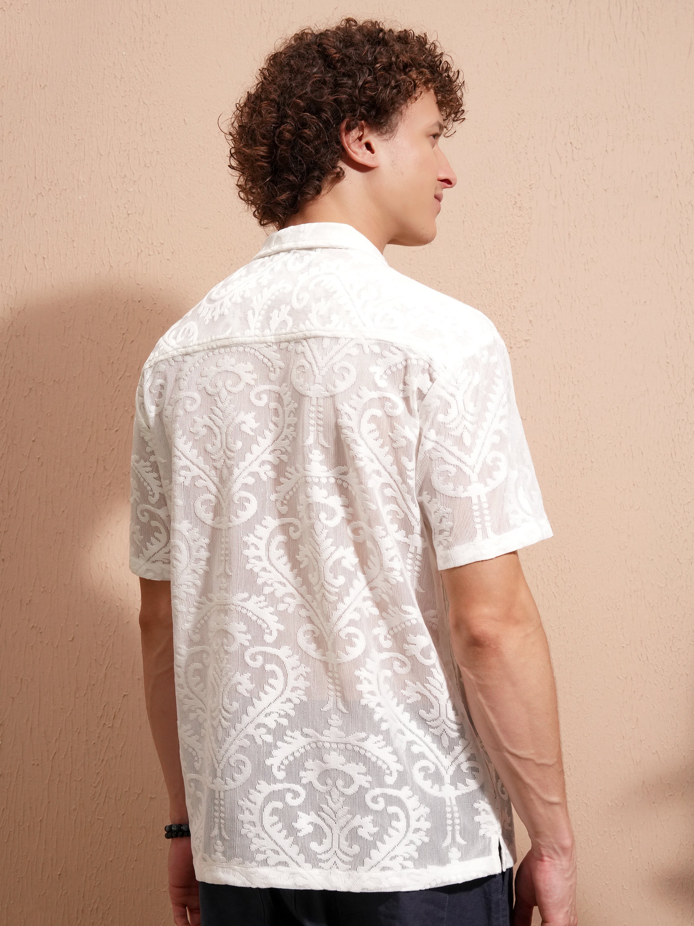 Highlander Men White Self Design Relaxed Fit Casual Shirt - White - Image 3