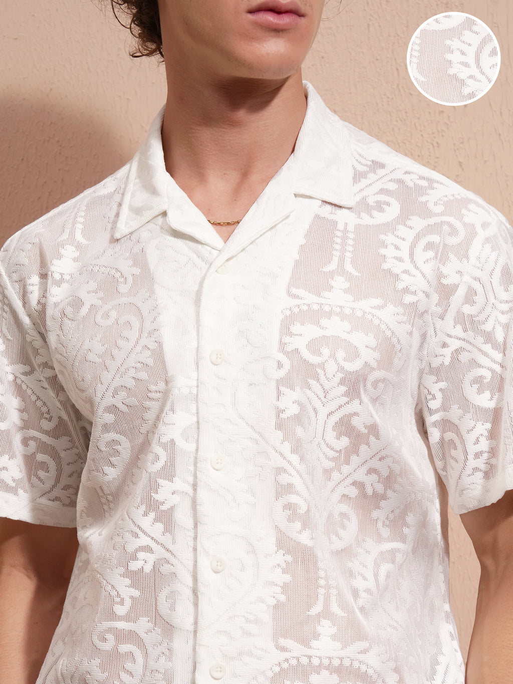 Highlander Men White Self Design Relaxed Fit Casual Shirt - White - Image 5