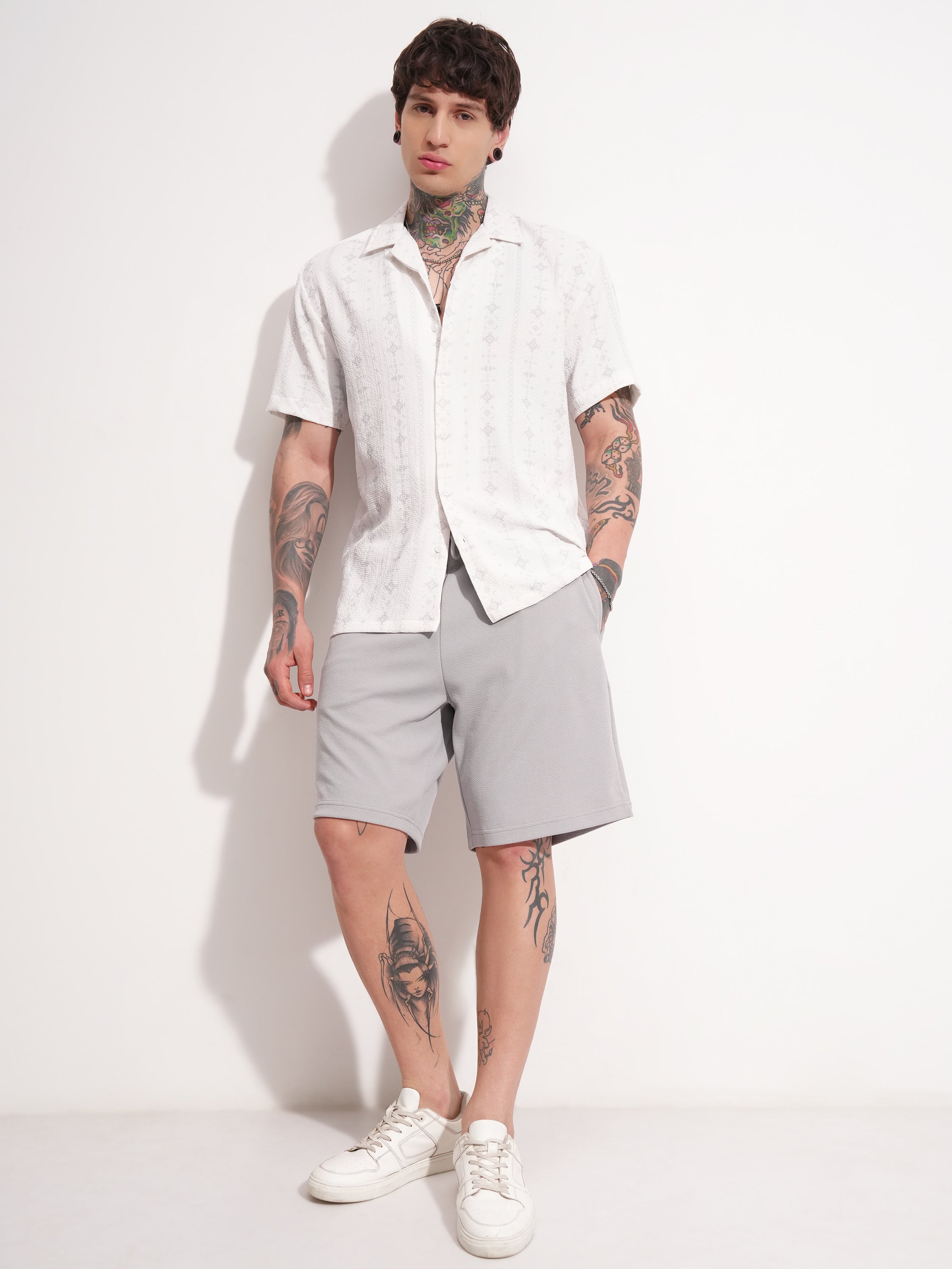 Highlander Men White Self Design Relaxed Fit Casual Shirt - White - Image 2