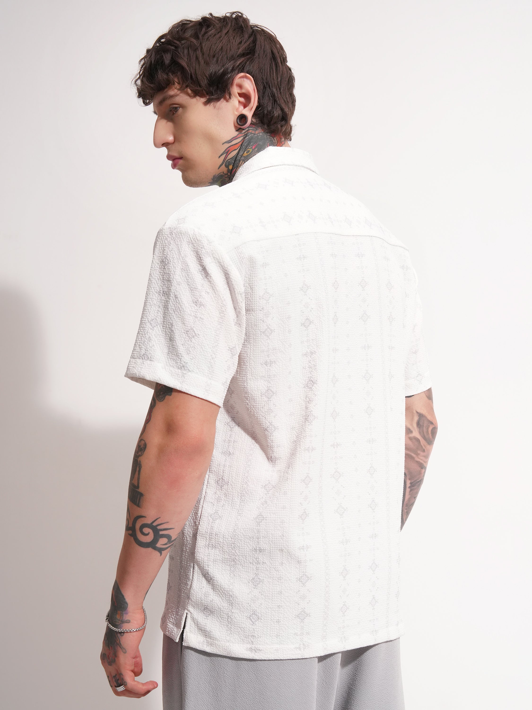 Highlander Men White Self Design Relaxed Fit Casual Shirt - White - Image 3