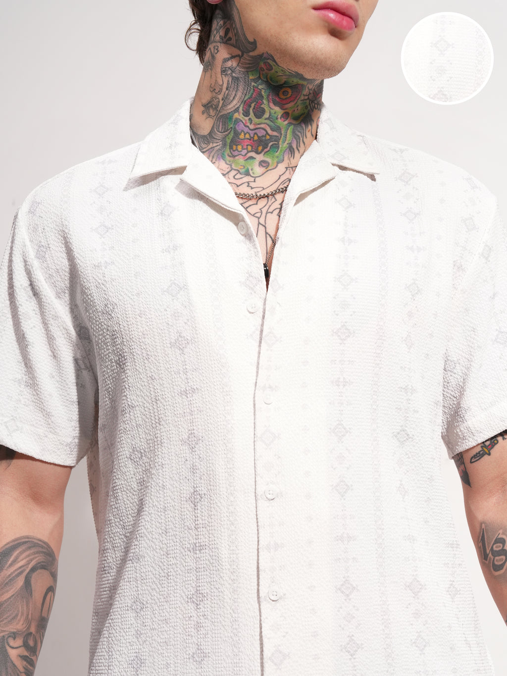 Highlander Men White Self Design Relaxed Fit Casual Shirt - White - Image 5