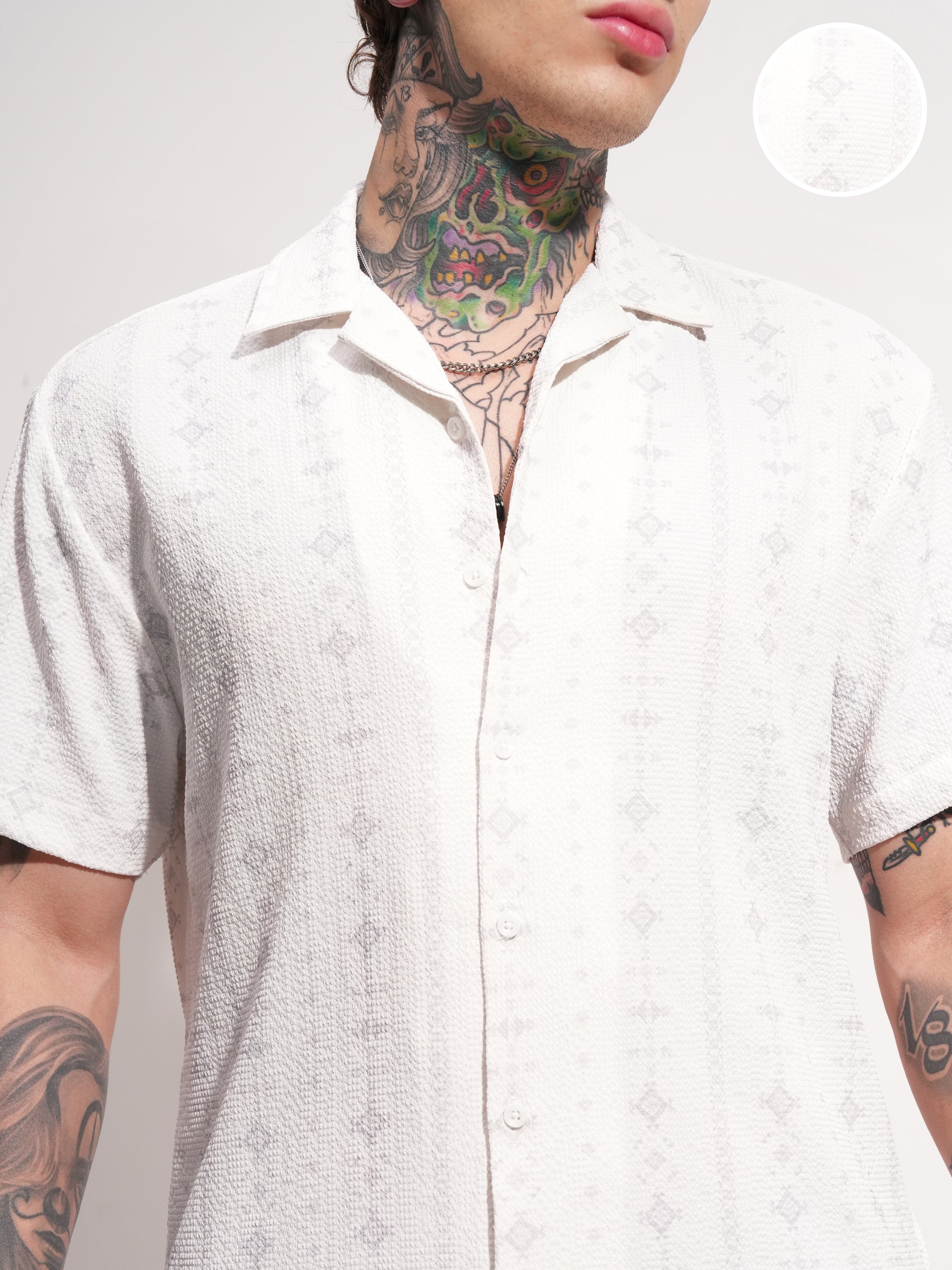 Highlander Men White Self Design Relaxed Fit Casual Shirt - White - Image 5