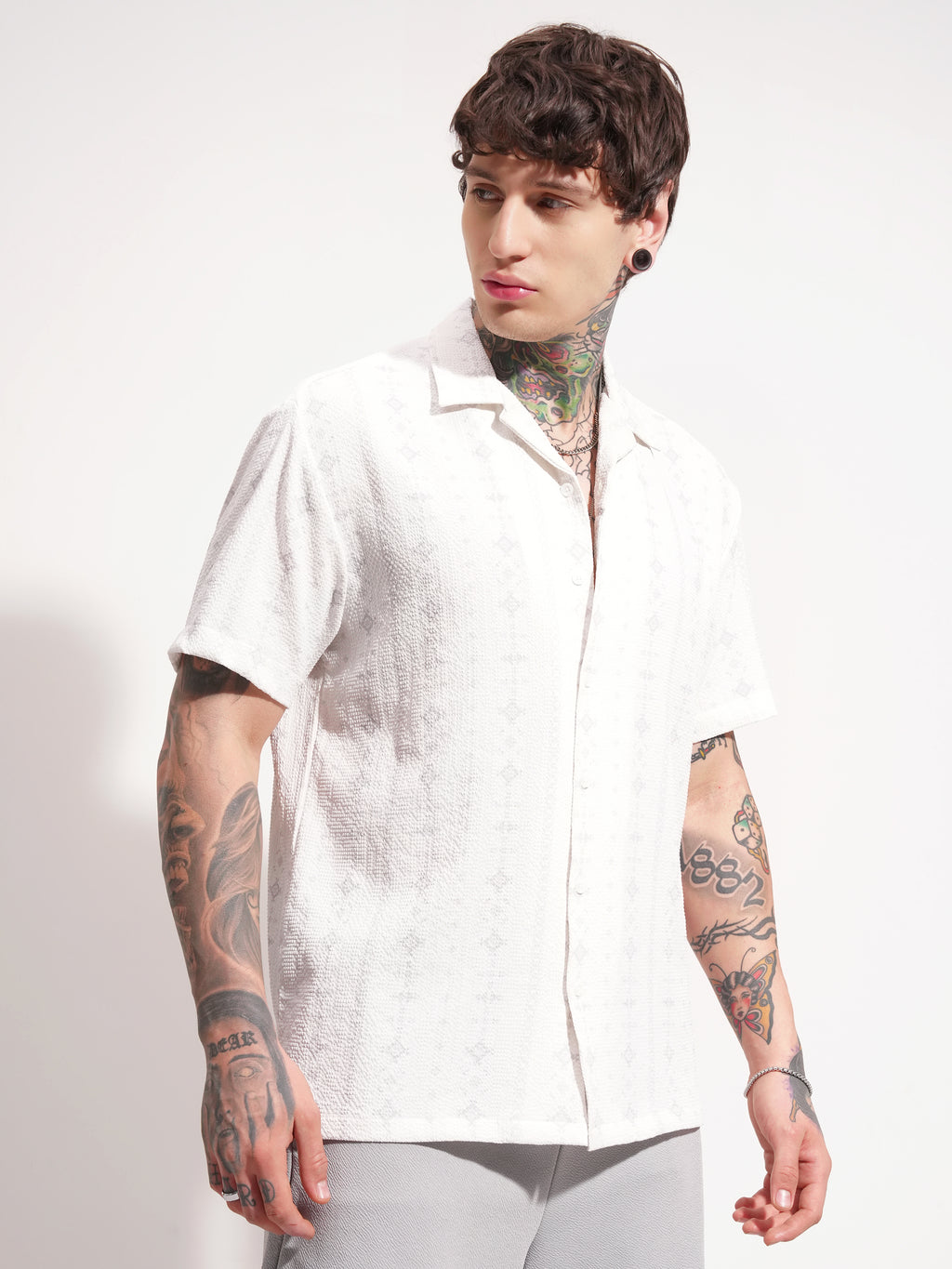 Highlander Men White Self Design Relaxed Fit Casual Shirt - White - Image 6