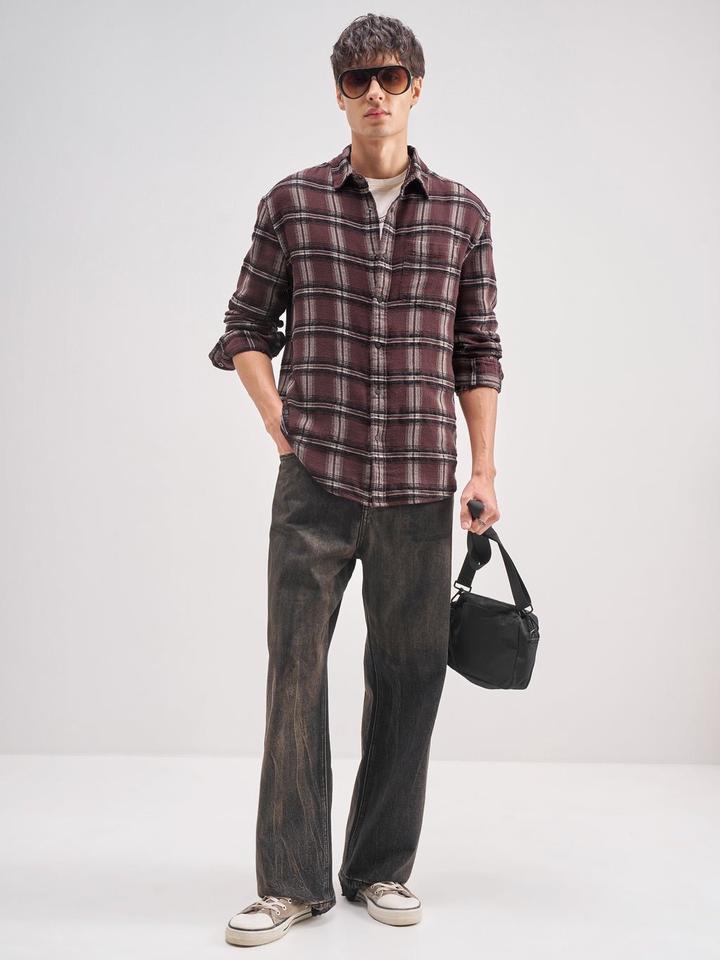 Highlander Men Maroon Checked Relaxed Fit Casual Shirt - Maroon - Image 2