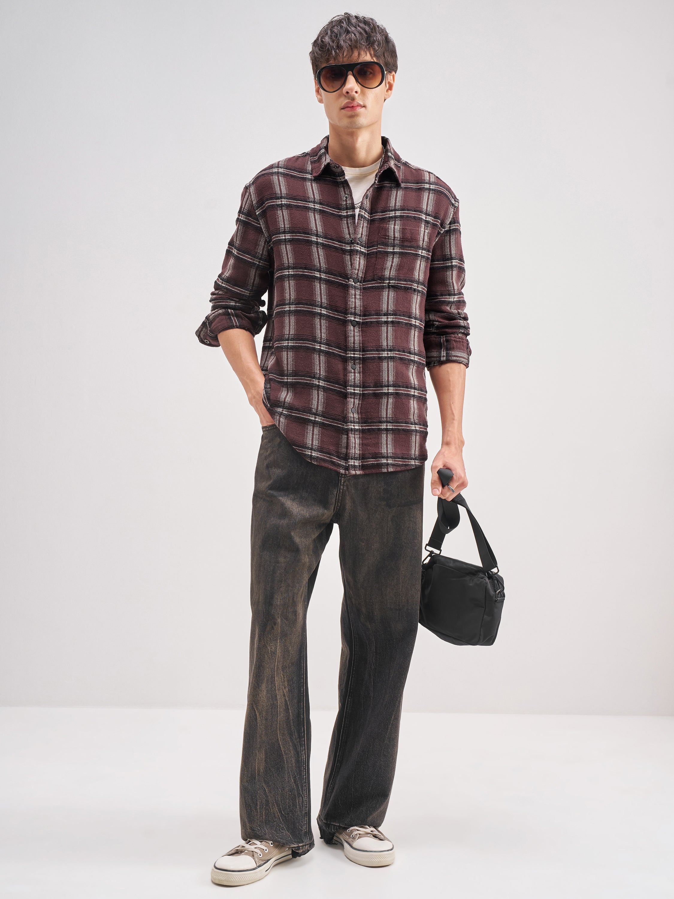 Highlander Men Maroon Checked Relaxed Fit Casual Shirt - Maroon - Image 2