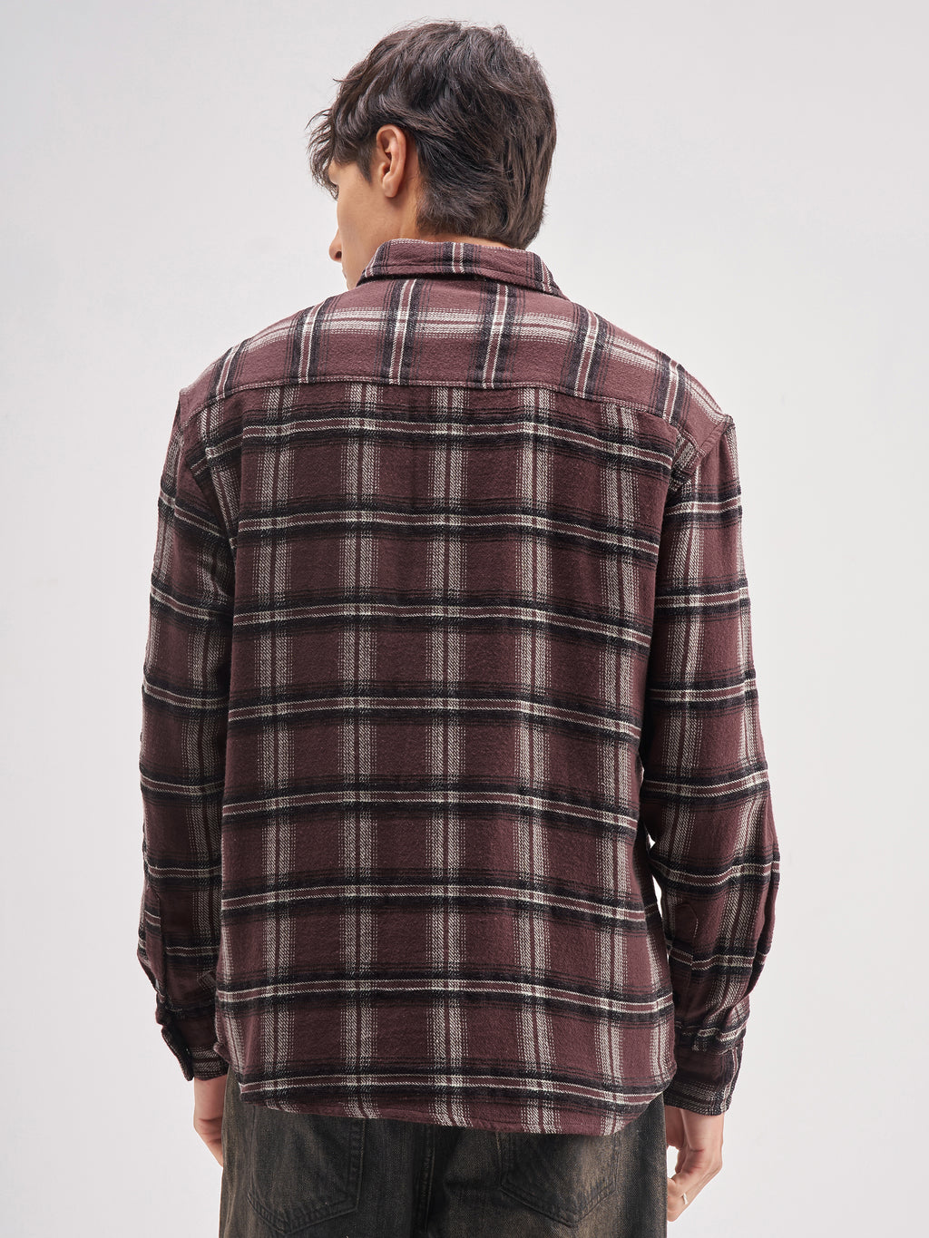 Highlander Men Maroon Checked Relaxed Fit Casual Shirt - Maroon - Image 3