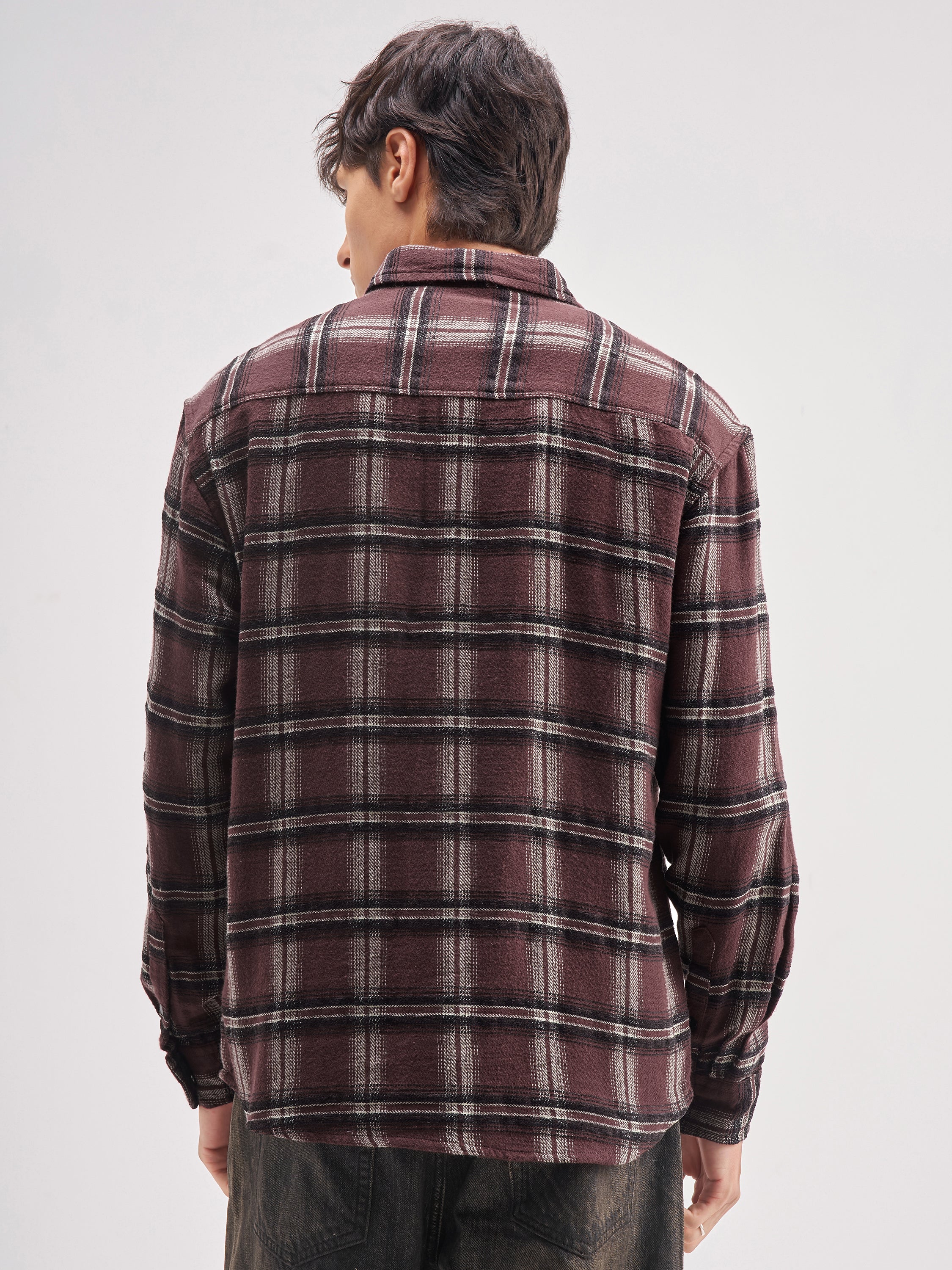Highlander Men Maroon Checked Relaxed Fit Casual Shirt - Maroon - Image 3