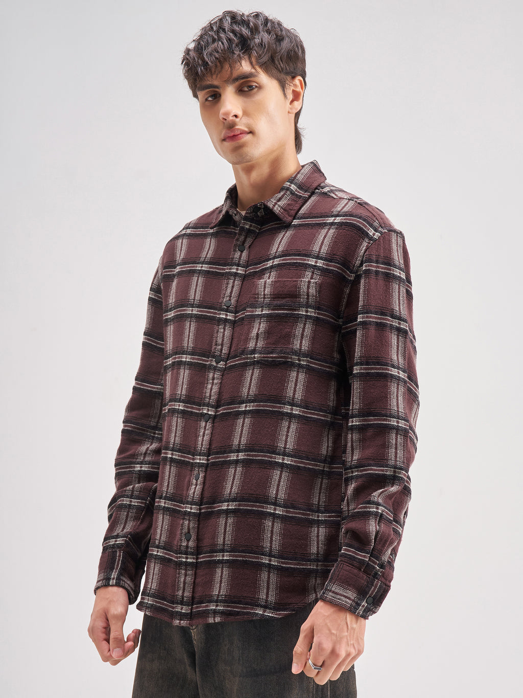 Highlander Men Maroon Checked Relaxed Fit Casual Shirt - Maroon - Image 4
