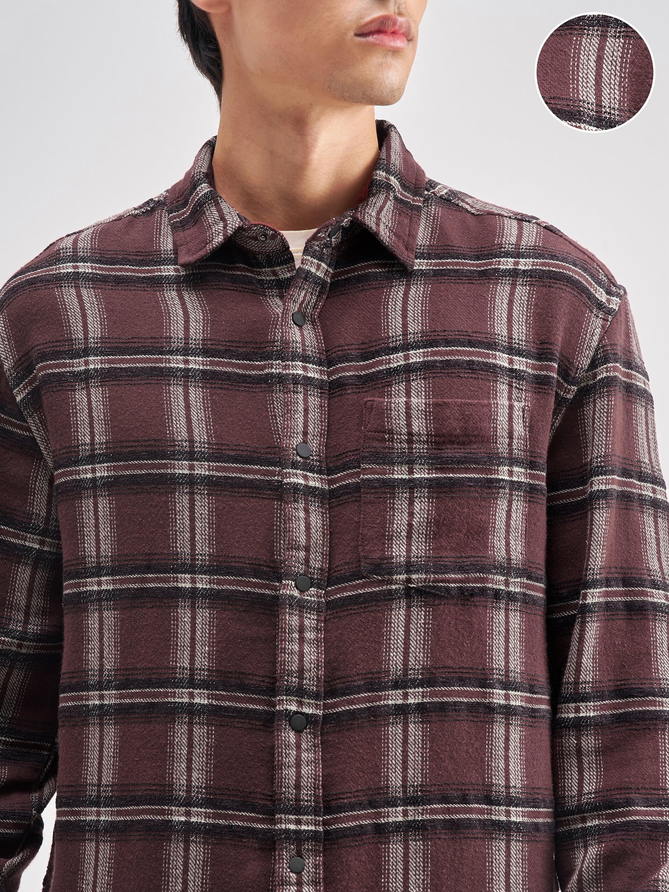 Highlander Men Maroon Checked Relaxed Fit Casual Shirt - Maroon - Image 5