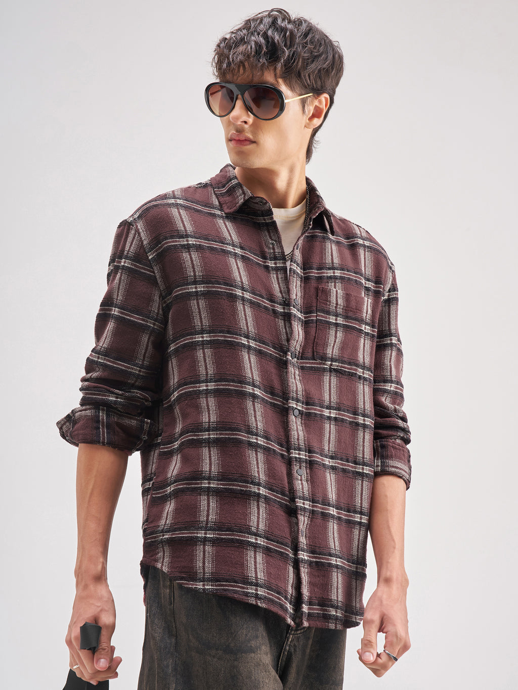 Highlander Men Maroon Checked Relaxed Fit Casual Shirt - Maroon - Image 6