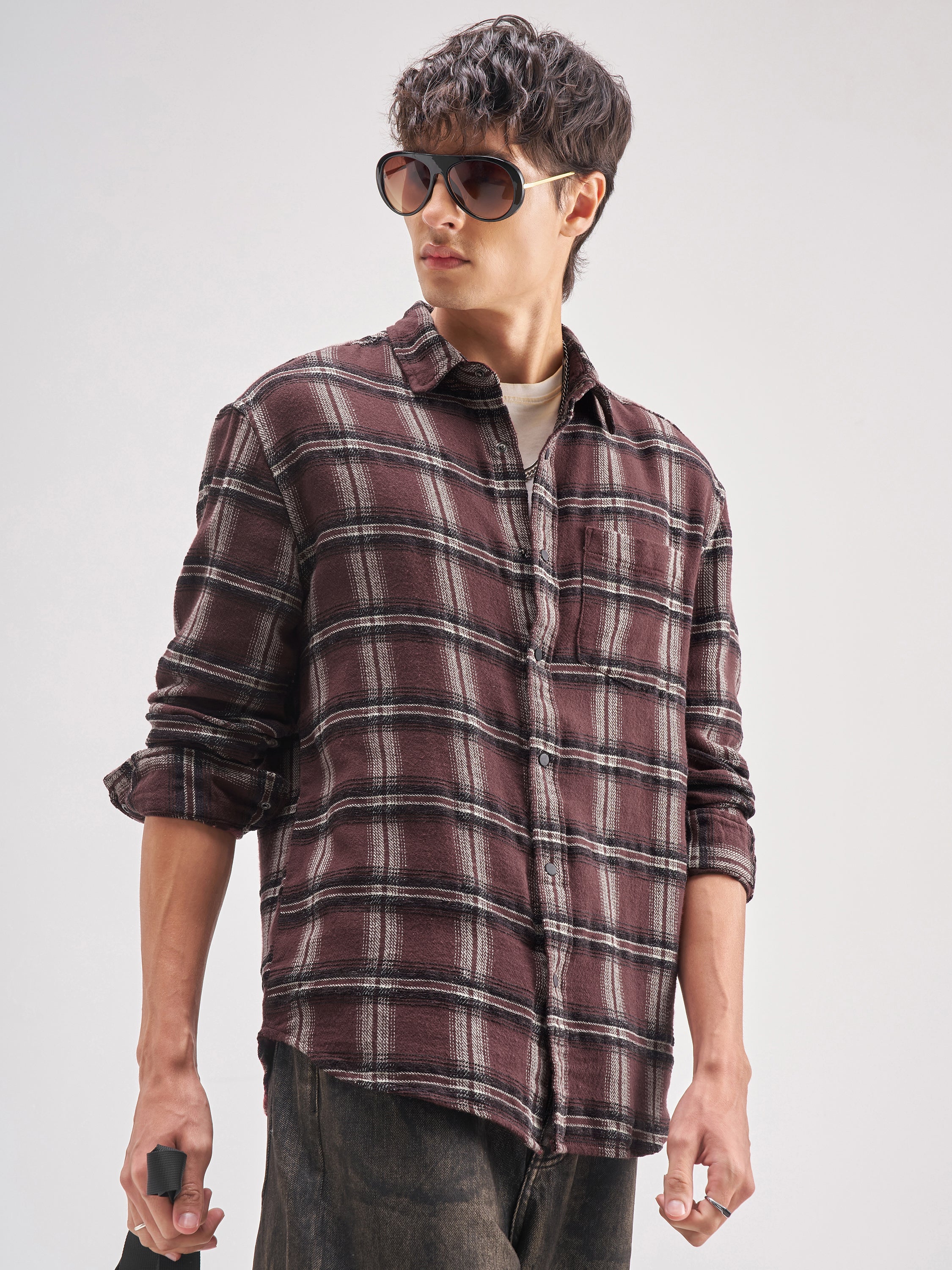 Highlander Men Maroon Checked Relaxed Fit Casual Shirt - Maroon - Image 6