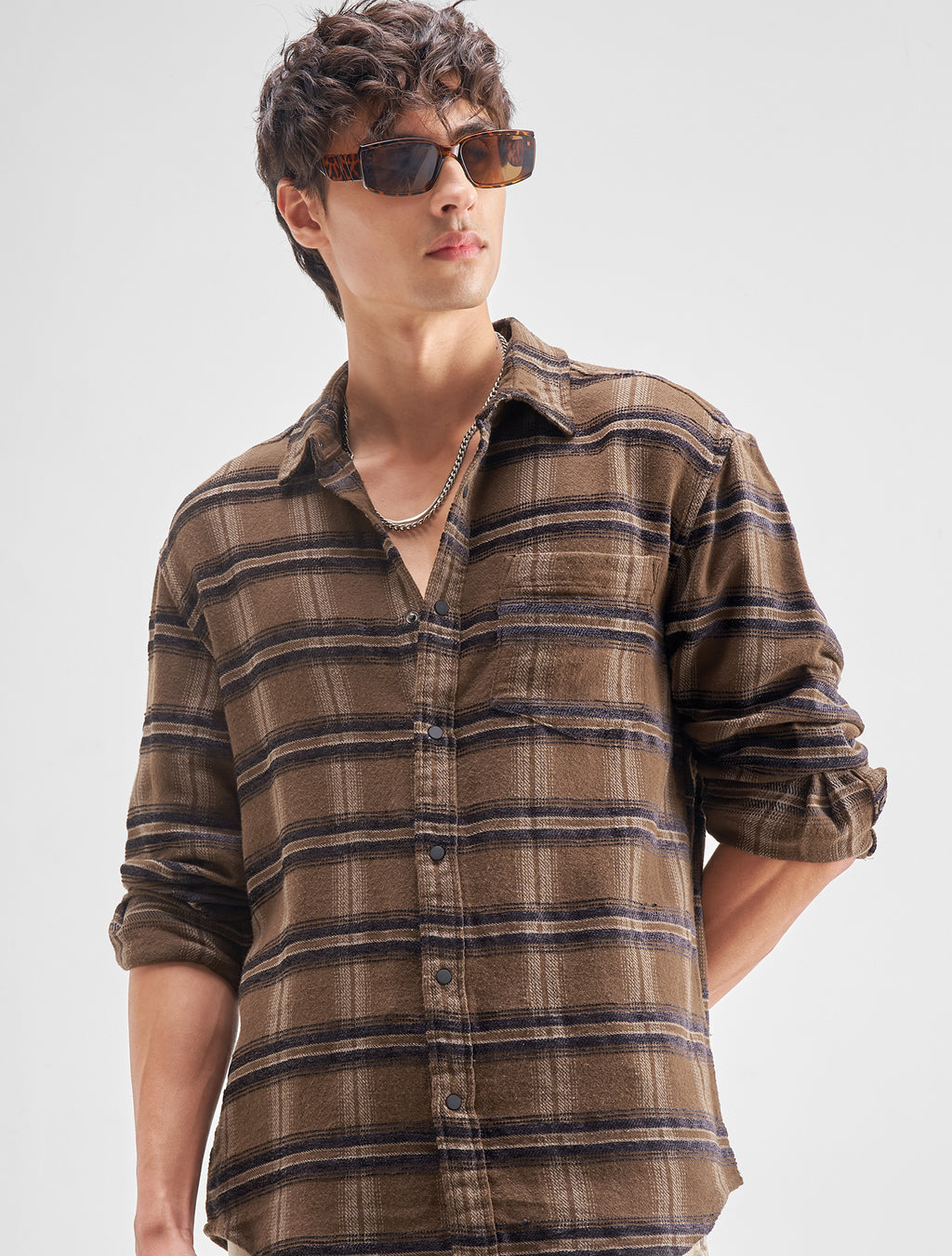 Highlander Men Brown Checked Relaxed Fit Casual Shirt - Brown - Image 1