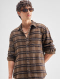 Highlander Men Brown Checked Relaxed Fit Casual Shirt - Brown - Image 1