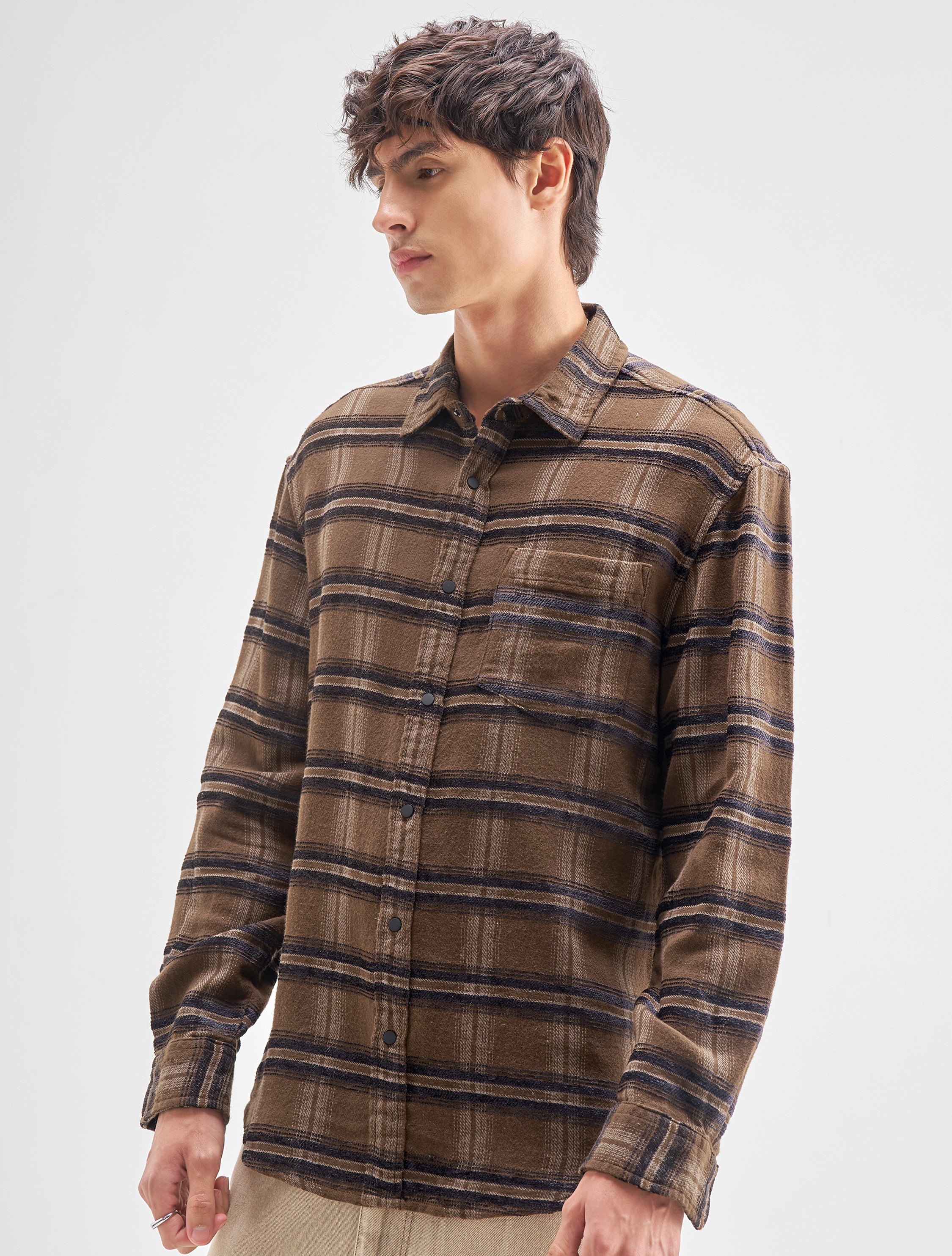 Highlander Men Brown Checked Relaxed Fit Casual Shirt - Brown - Image 4