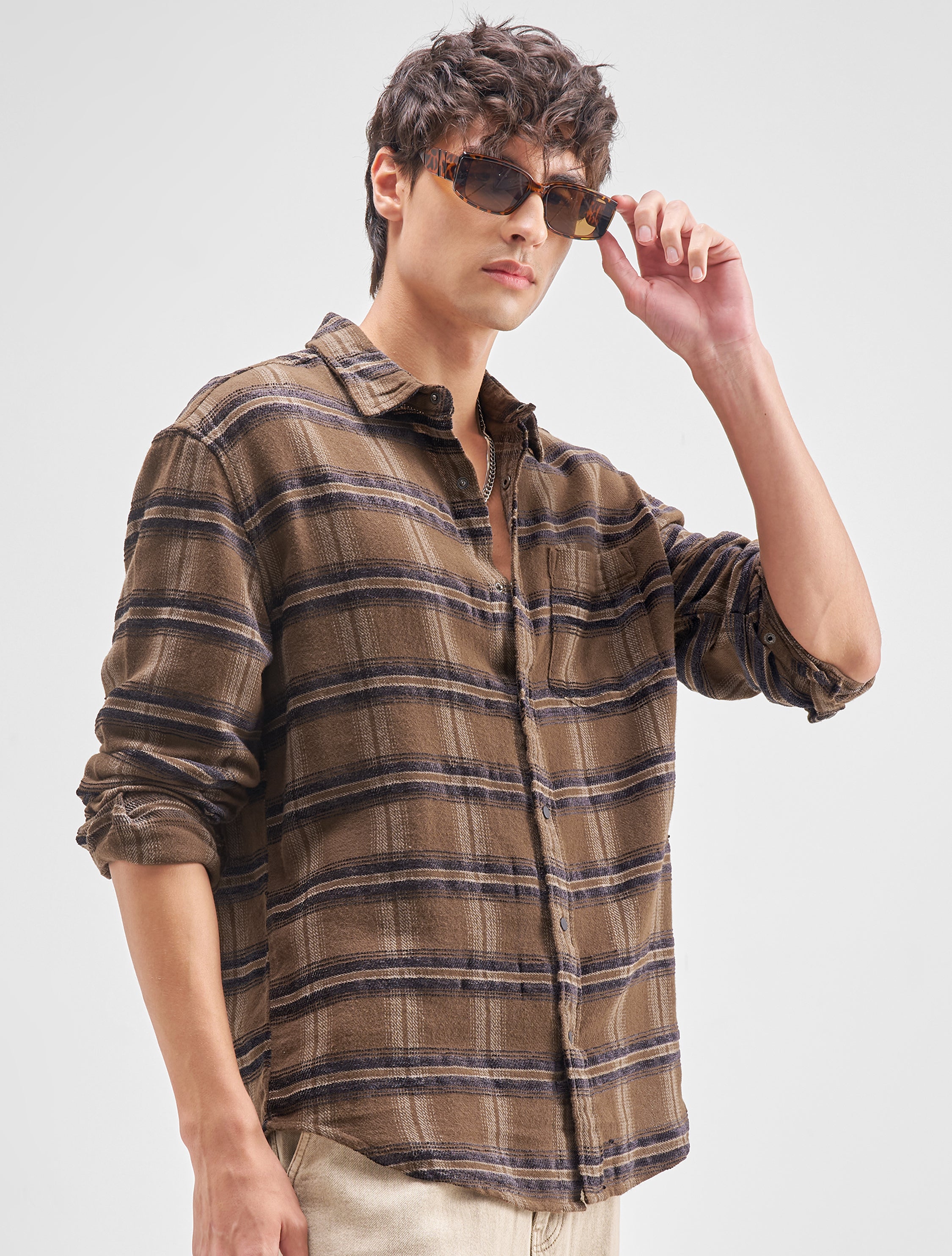 Highlander Men Brown Checked Relaxed Fit Casual Shirt - Brown - Image 6