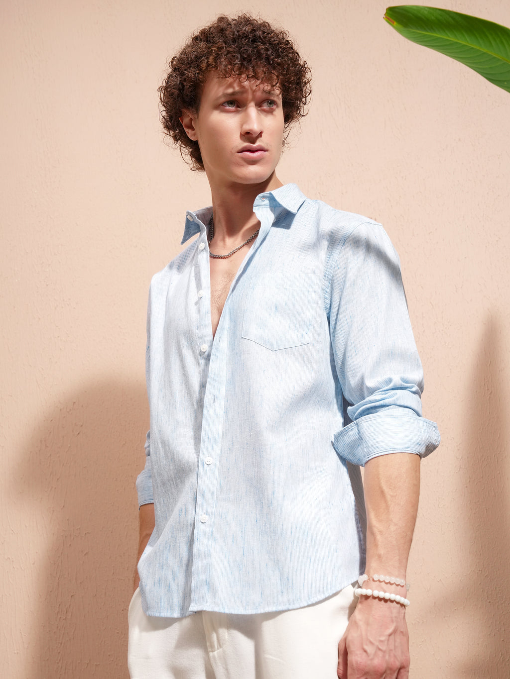 Highlander Men Blue Self Design Slim Fit Casual Shirt - Blue - Image 4