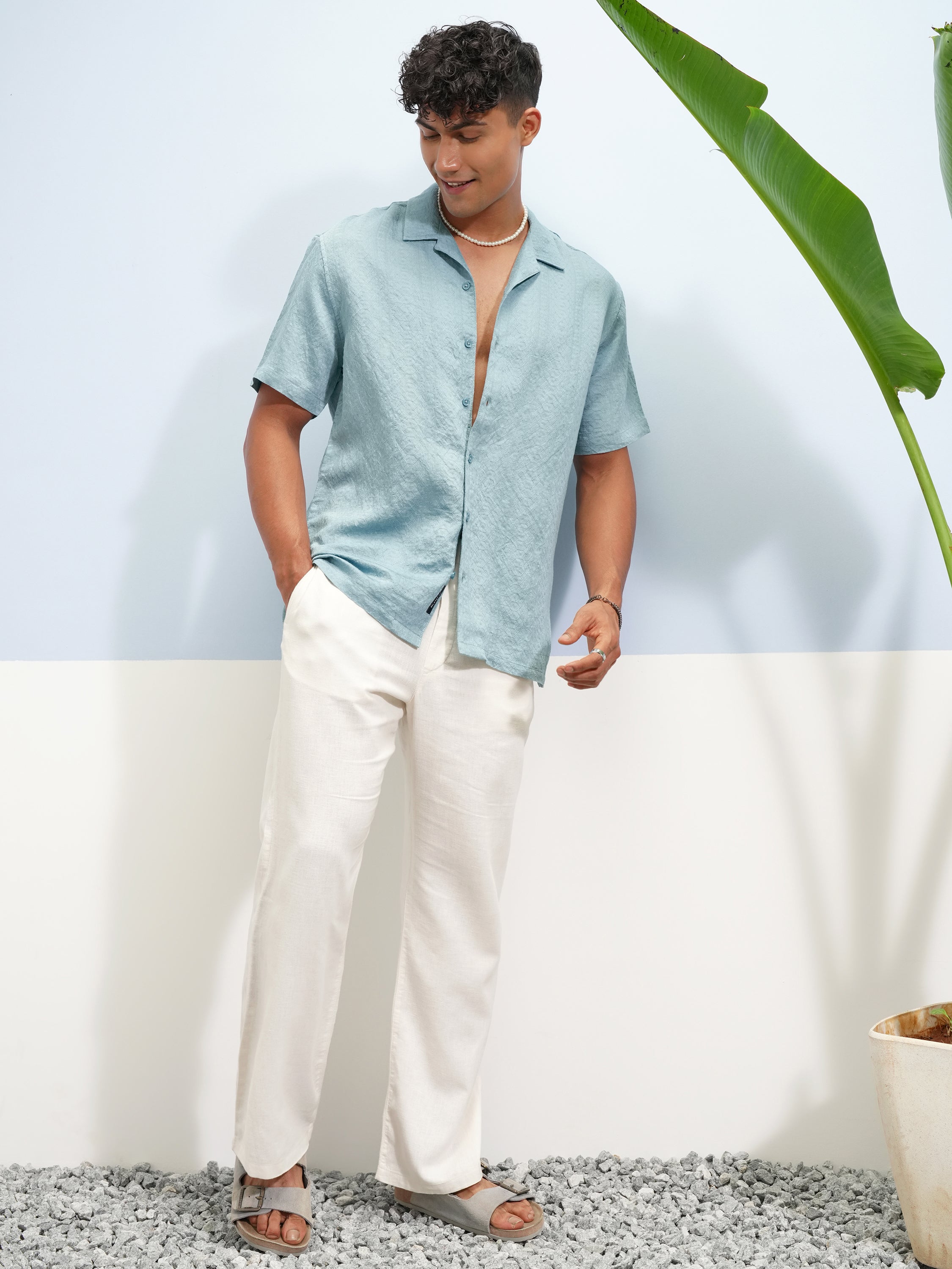Highlander Men Blue Self Design Relaxed Fit Casual Shirt - Blue - Image 2