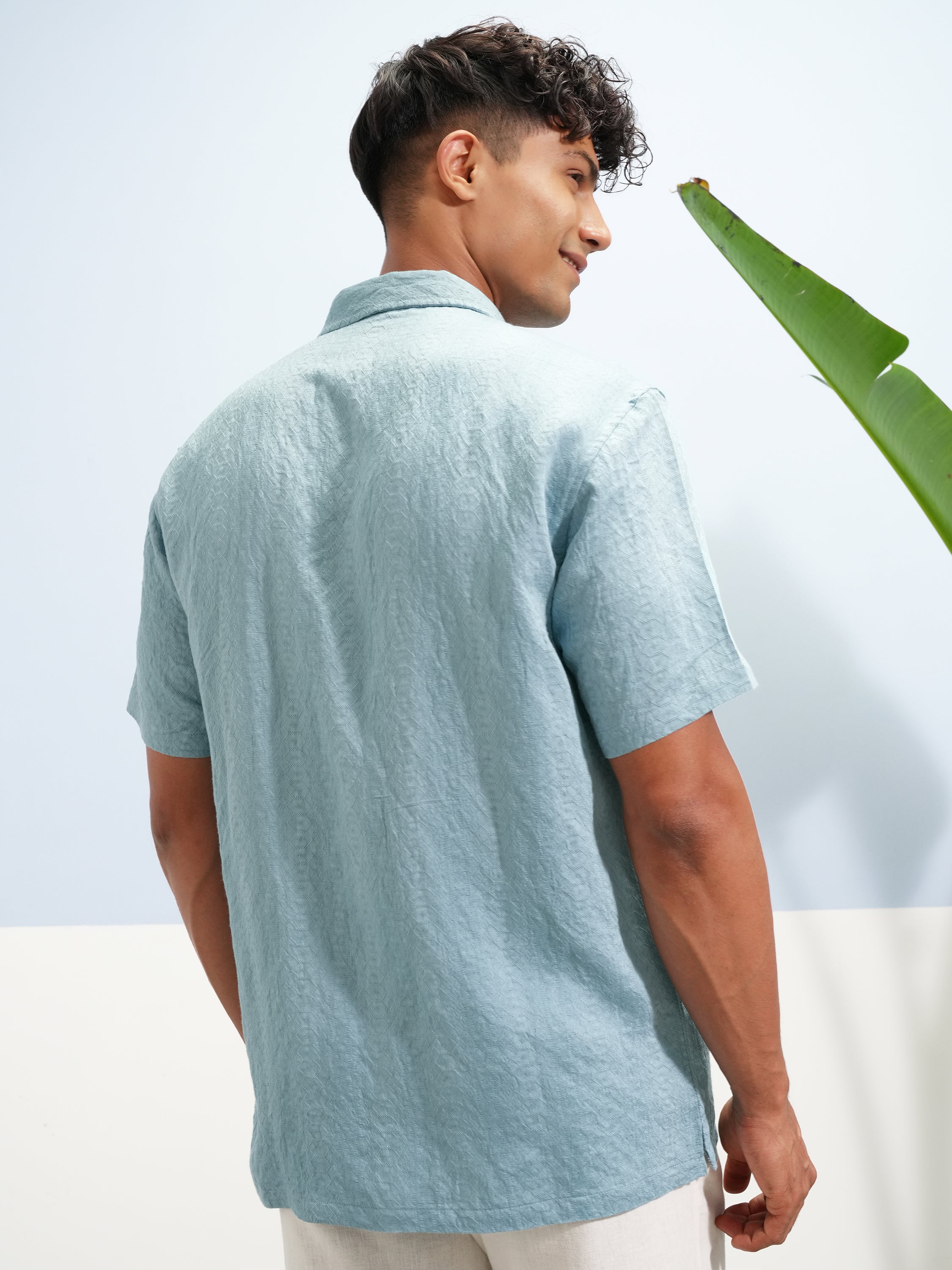 Highlander Men Blue Self Design Relaxed Fit Casual Shirt - Blue - Image 3