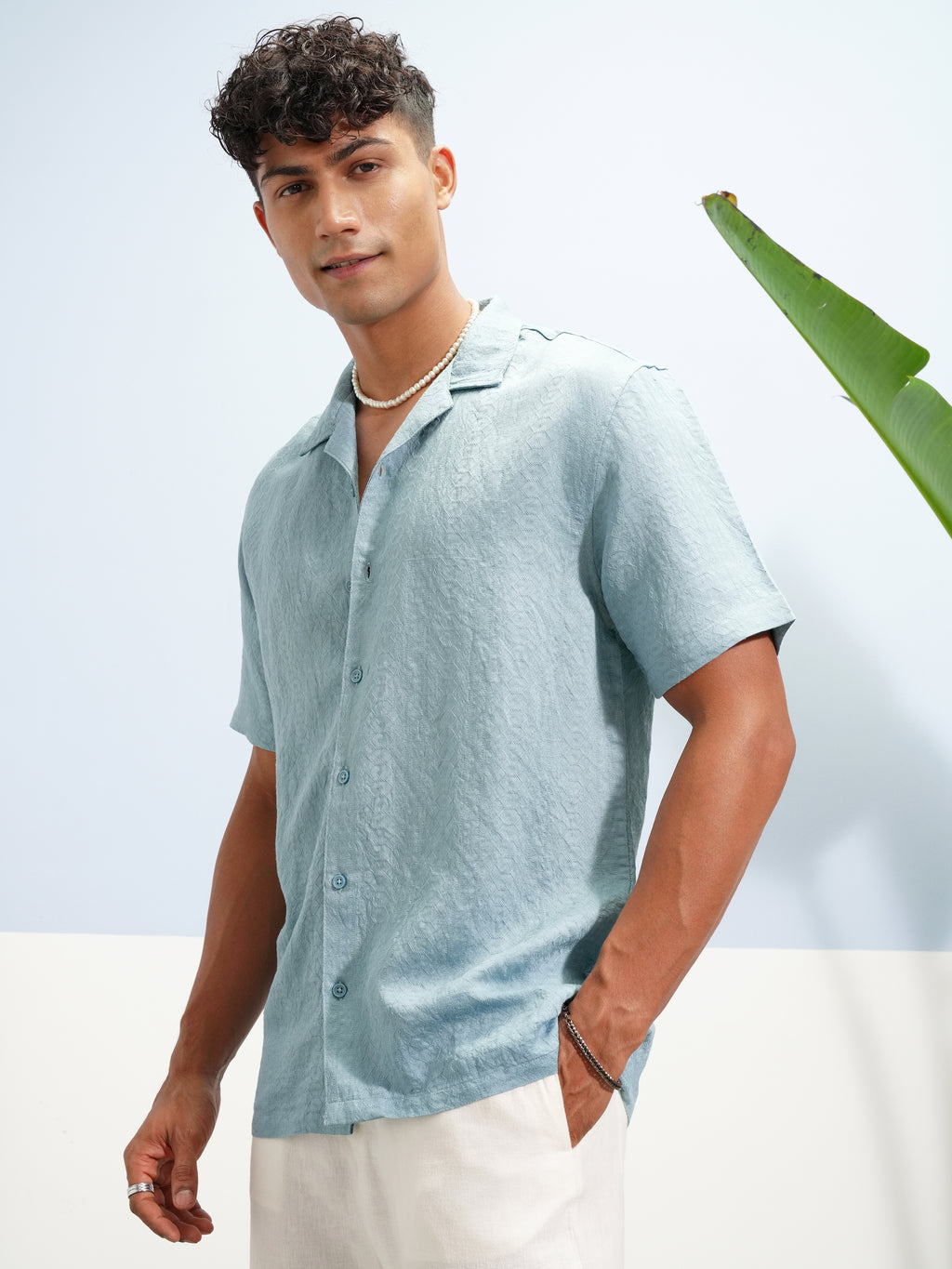 Highlander Men Blue Self Design Relaxed Fit Casual Shirt - Blue - Image 4